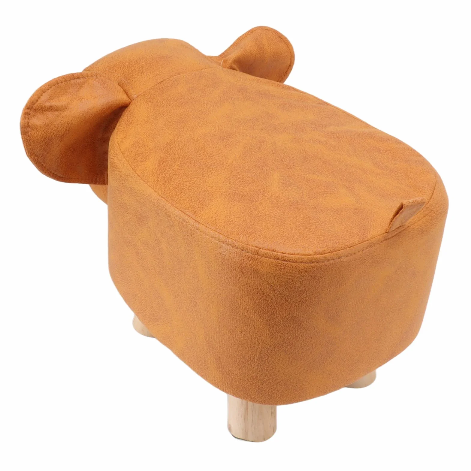 Taburete Tapizado Forma de Elefante Antideslizante para Guardería Dormitorio Sala de Juegos Naranja