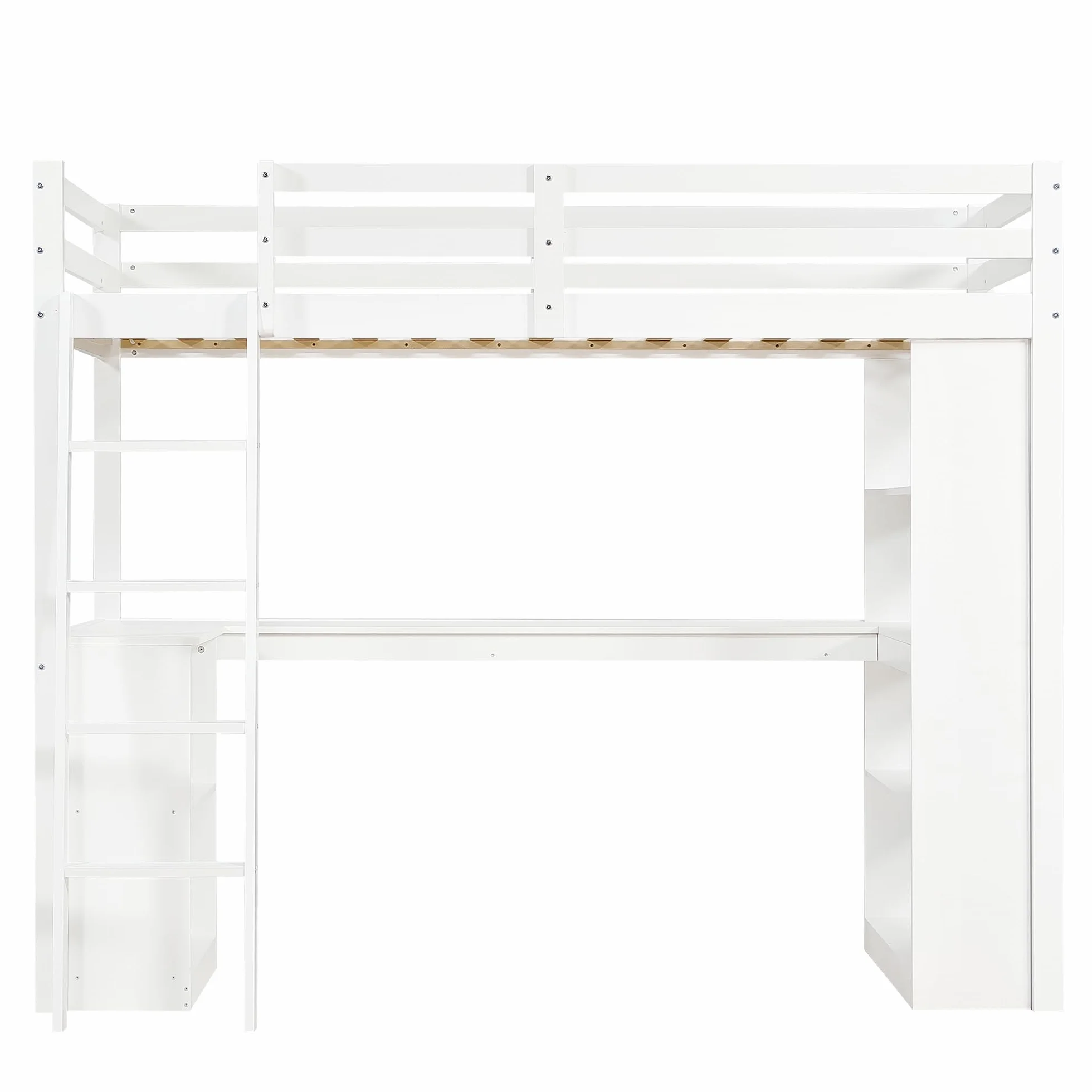 SUKY Cama Alta 90x200 cm con Estante de Almacenamiento y Barandilla de Seguridad