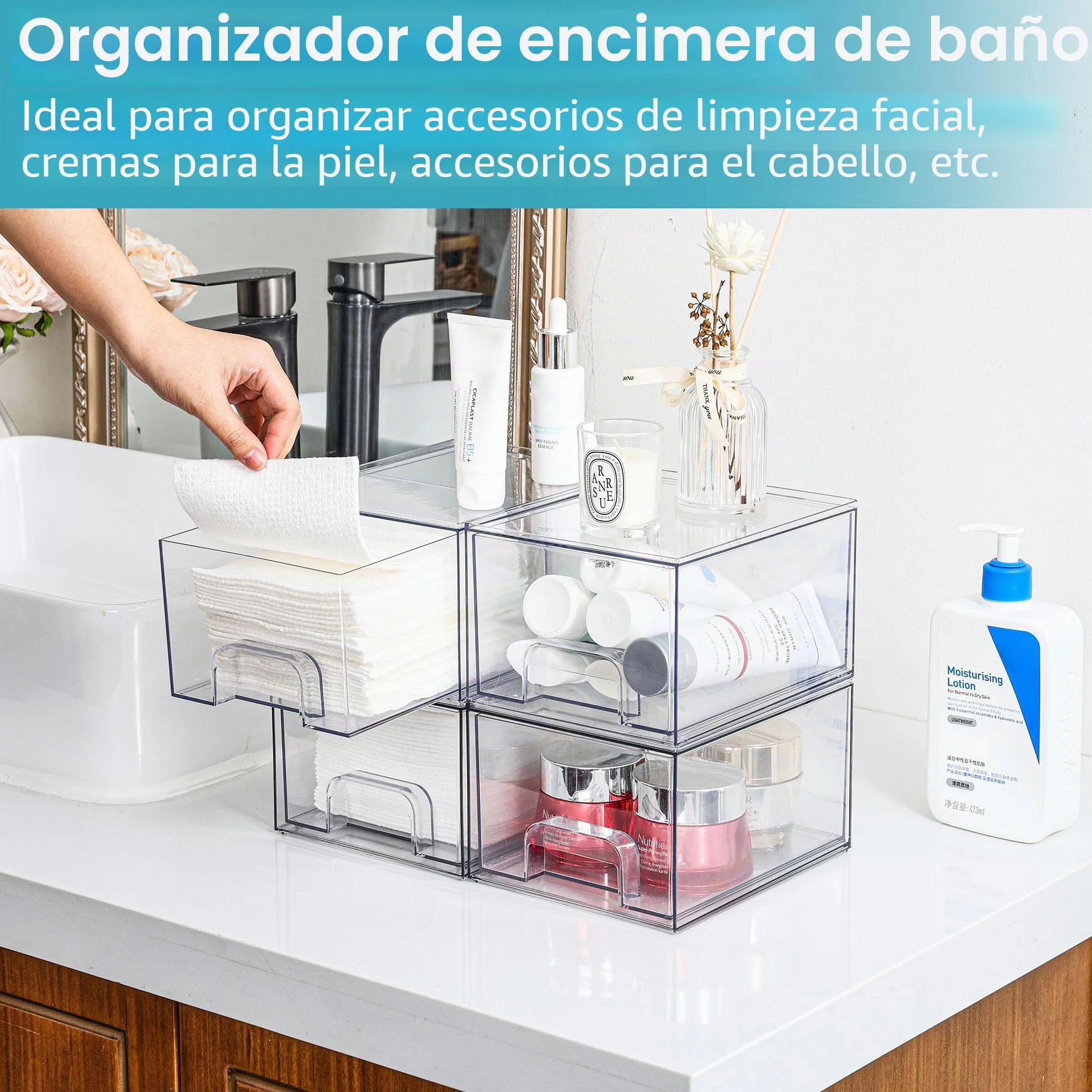 Vtopmart Cajones Apilables de Almacenamiento de Maquillaje, Organizadores de Baño de Acrílico
