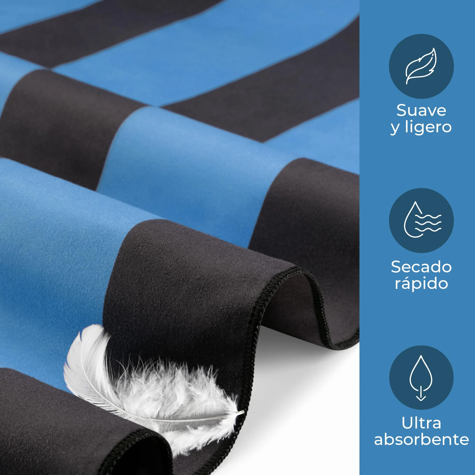 Toalla Microfibra Grande XXL 90x180cm Secado Rápido Antiarena Playa Piscina Negro Azul