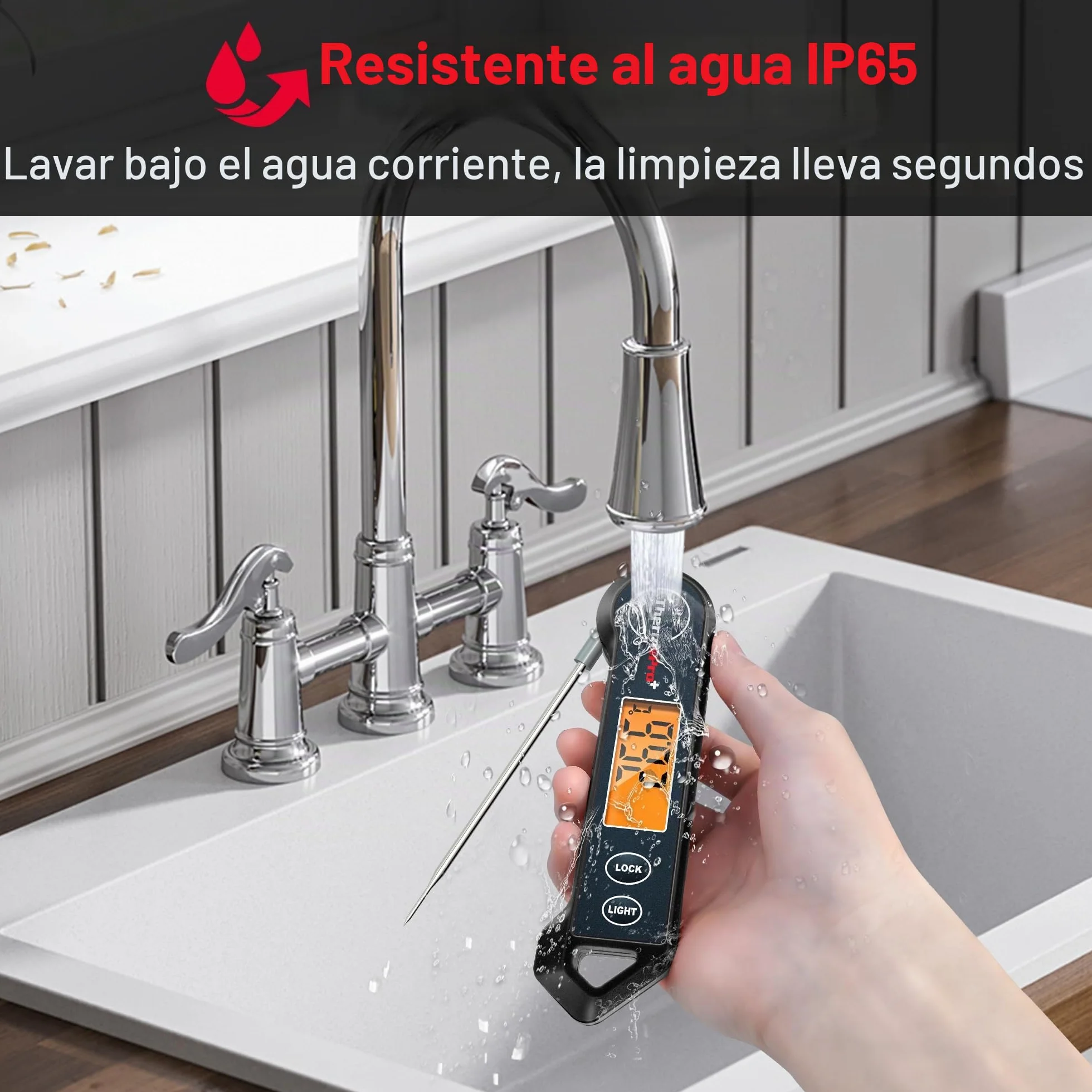 ThermoPro TP19HB Termómetro digital para carne, para barbacoa, plegable, para cocinar líquidos, leche, carne, cocina, color negro