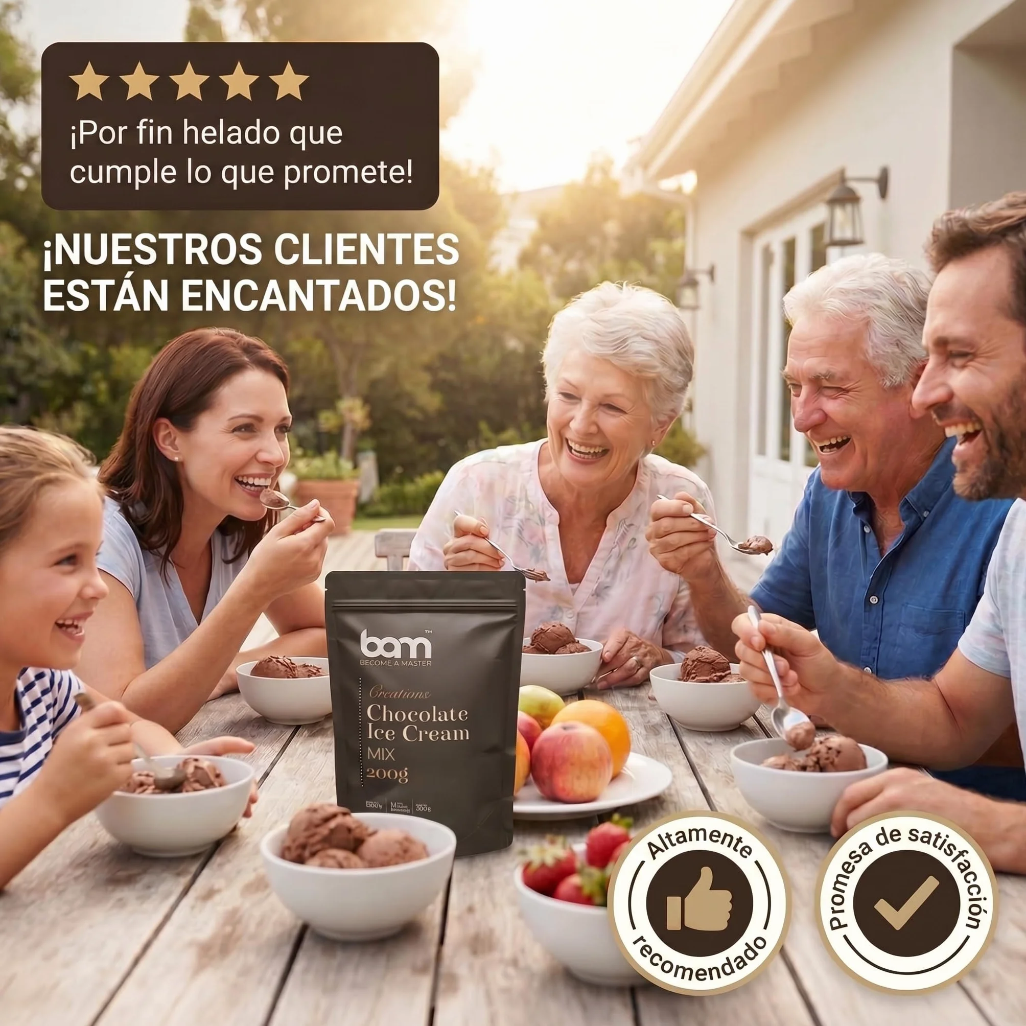 BAM Mezcla para Helado de Chocolate Cremoso 200 g Preparado Casero sin Máquina