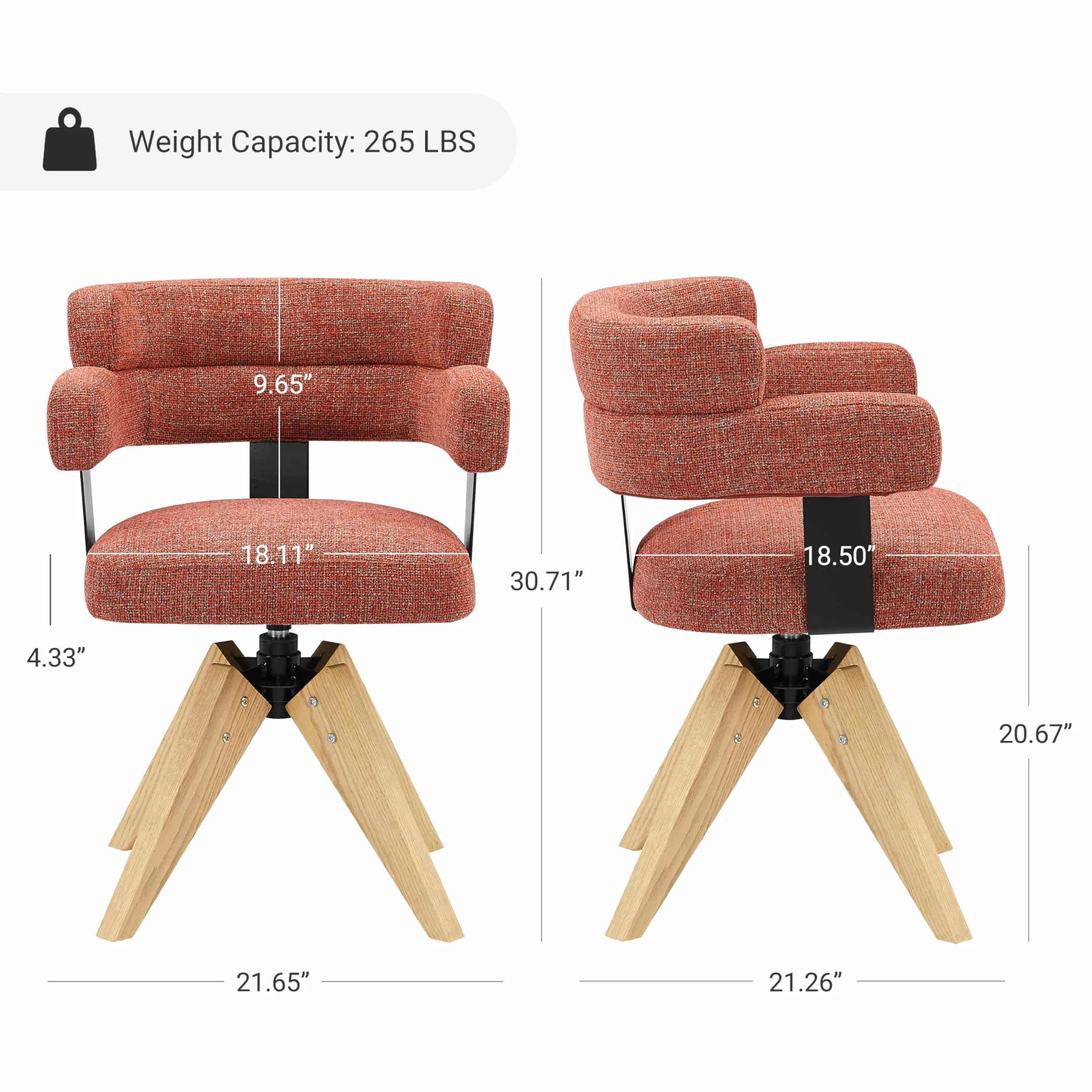 Zouron Sillas de Comedor Giratorias Tapizadas en Algodón y Lino con Reposabrazos y Respaldo, Patas de Madera, Rojo