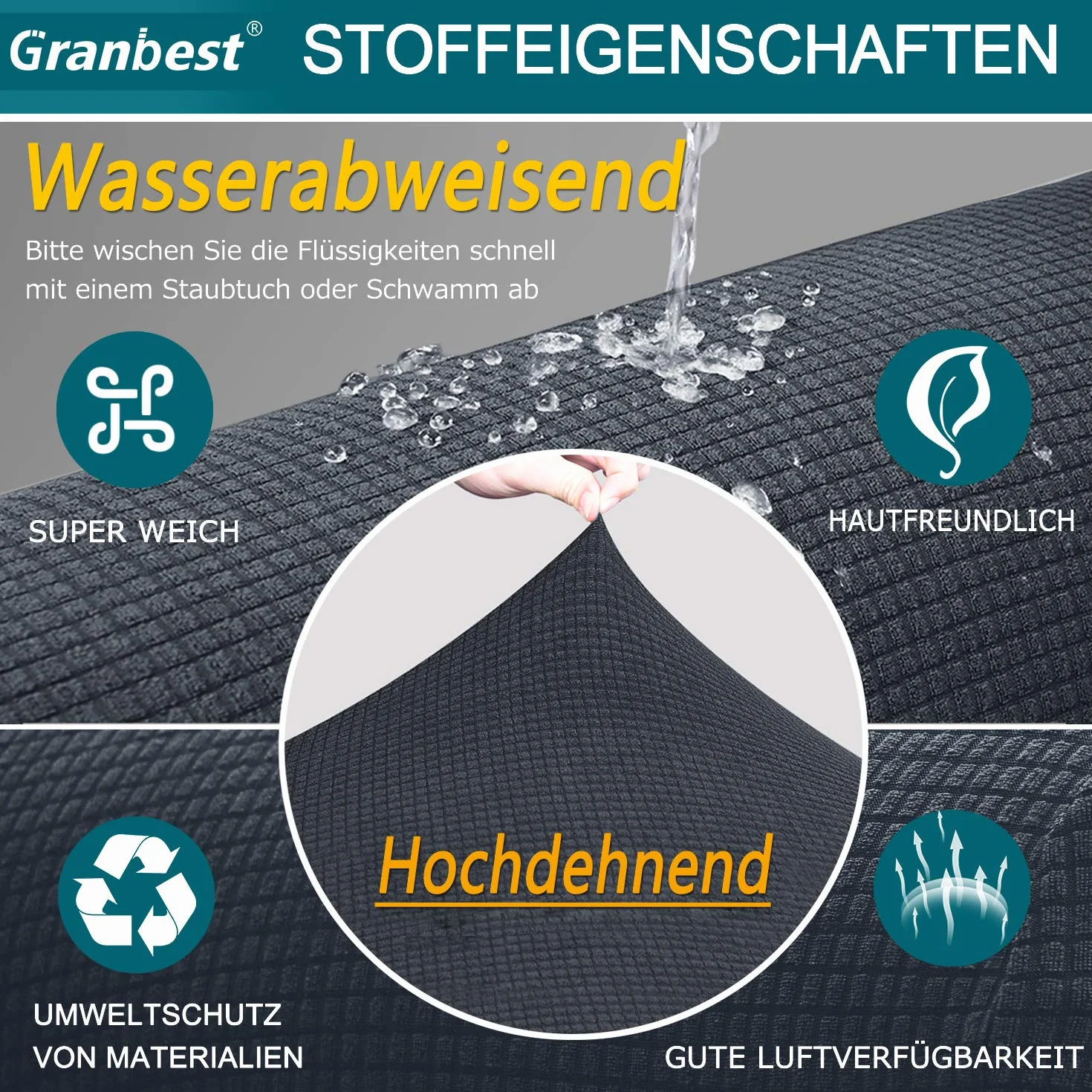 Granbest Funda de sofá elástica 3 plazas Gris