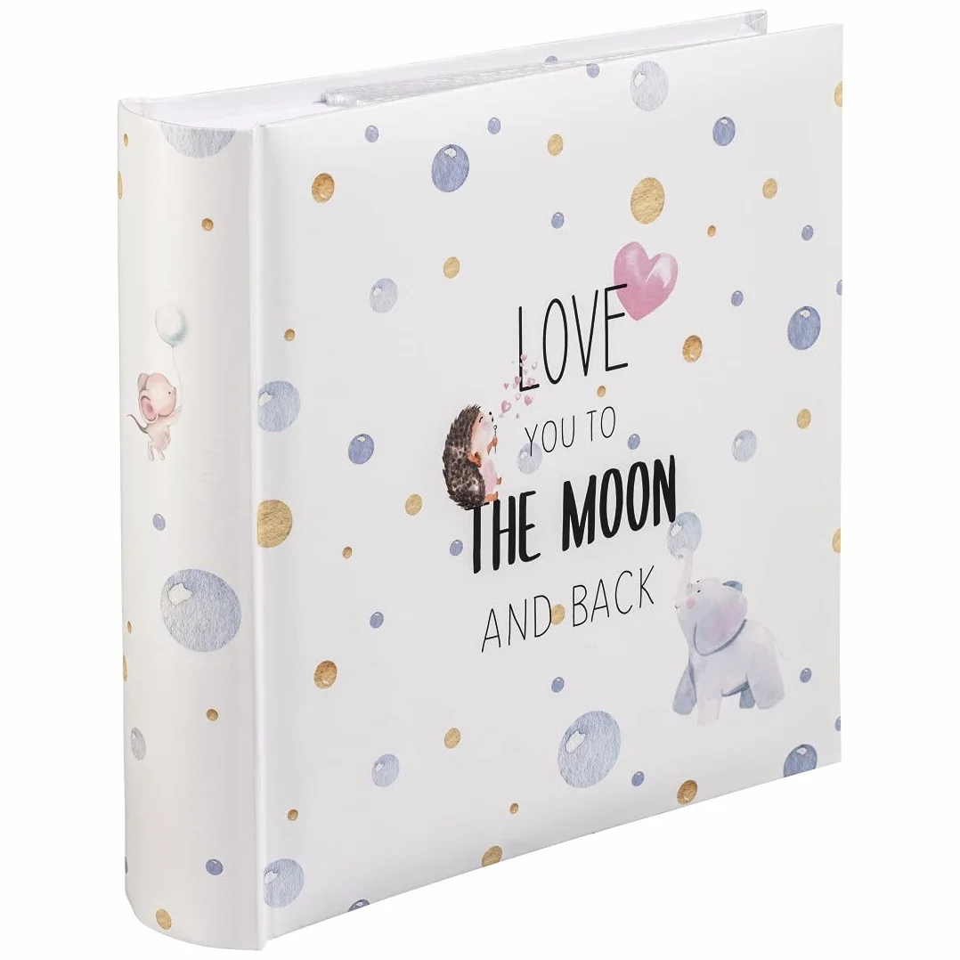 Hama | Álbum de Fotos To the Moon (Álbum de Fotos Slip-in, 10x15 cm, 200 fotos, 100 páginas, Hojas Color Blanco) Dibujo lunas