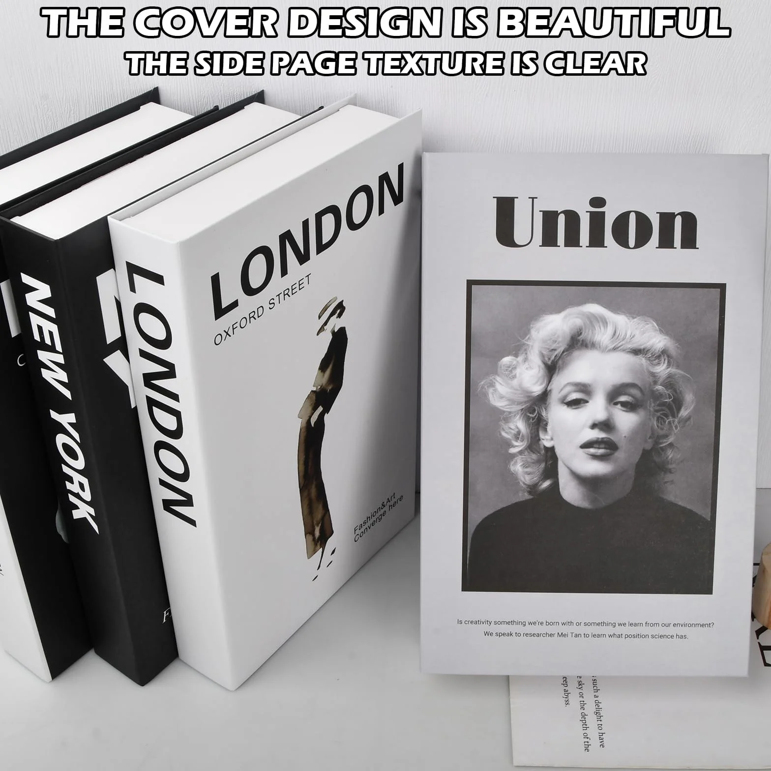 4 Piezas Libros Decorativos, Libros Falsos Decorativos, Juego de Libros de Imitación Decorativos, Libros De Exhibición Falsos para Decoración De Estantería Mesa Centro del Hogar (Blanco y Negro)