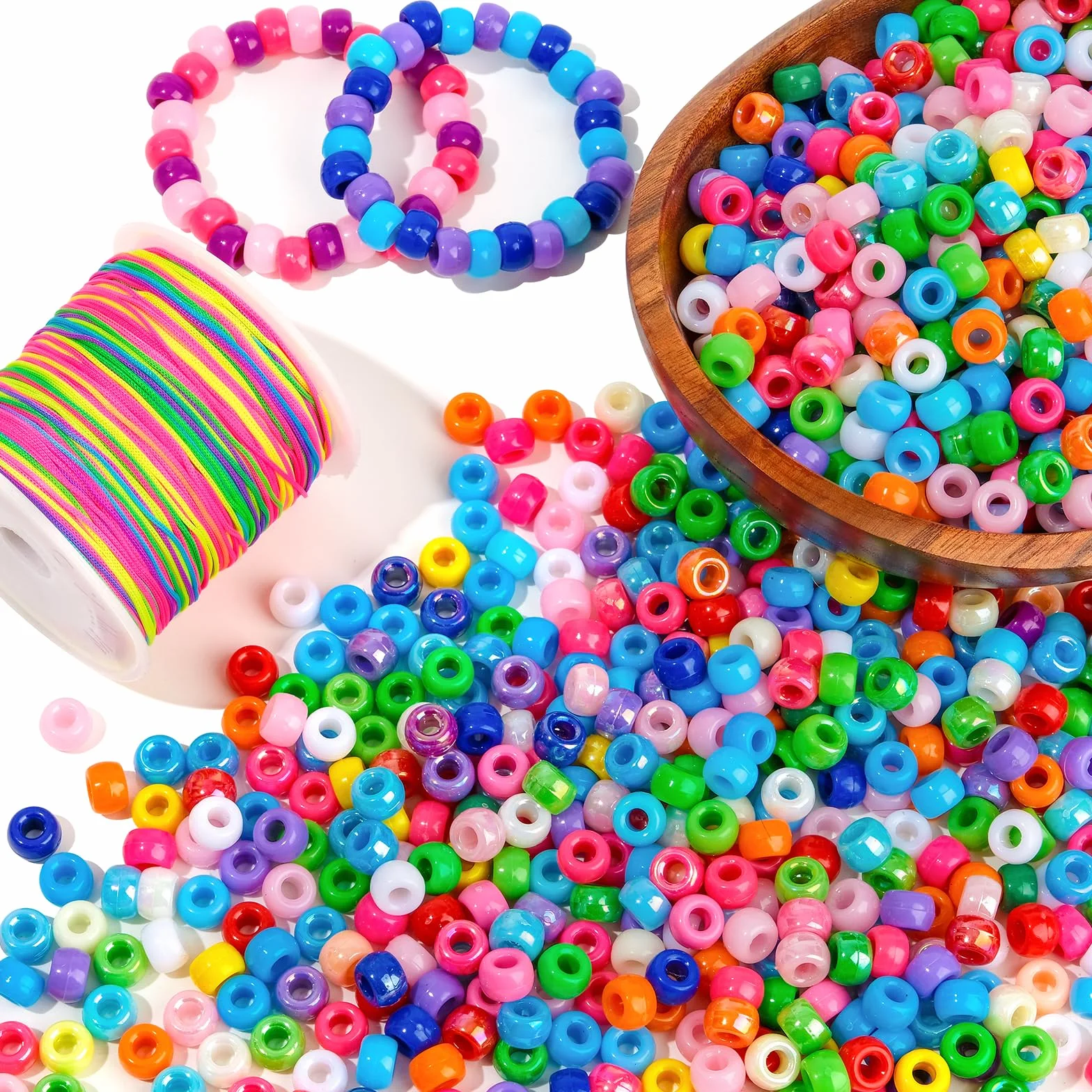 I LOVE MOM 1500 Piezas Cuentas de Colores Abalorios de Agujero Grandes con Hilo para Hacer Pulseras Perlas para Joyas de Bricolaje Manualidades Regalos