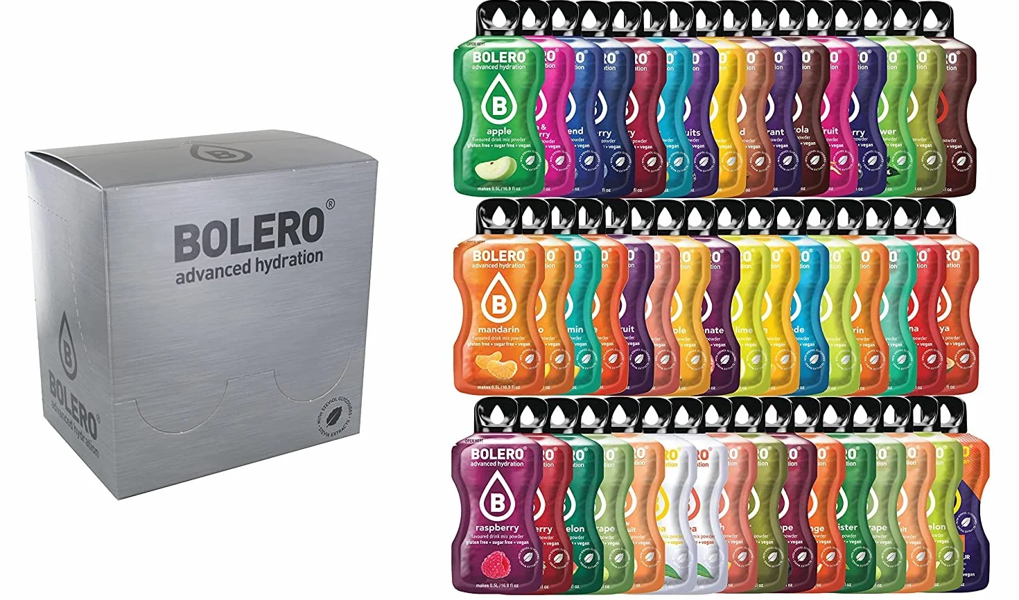 Bolero Drinks STICKS MIX 48x3g Polvo de bebida refrescante sin azúcar con stevia Vitamina C