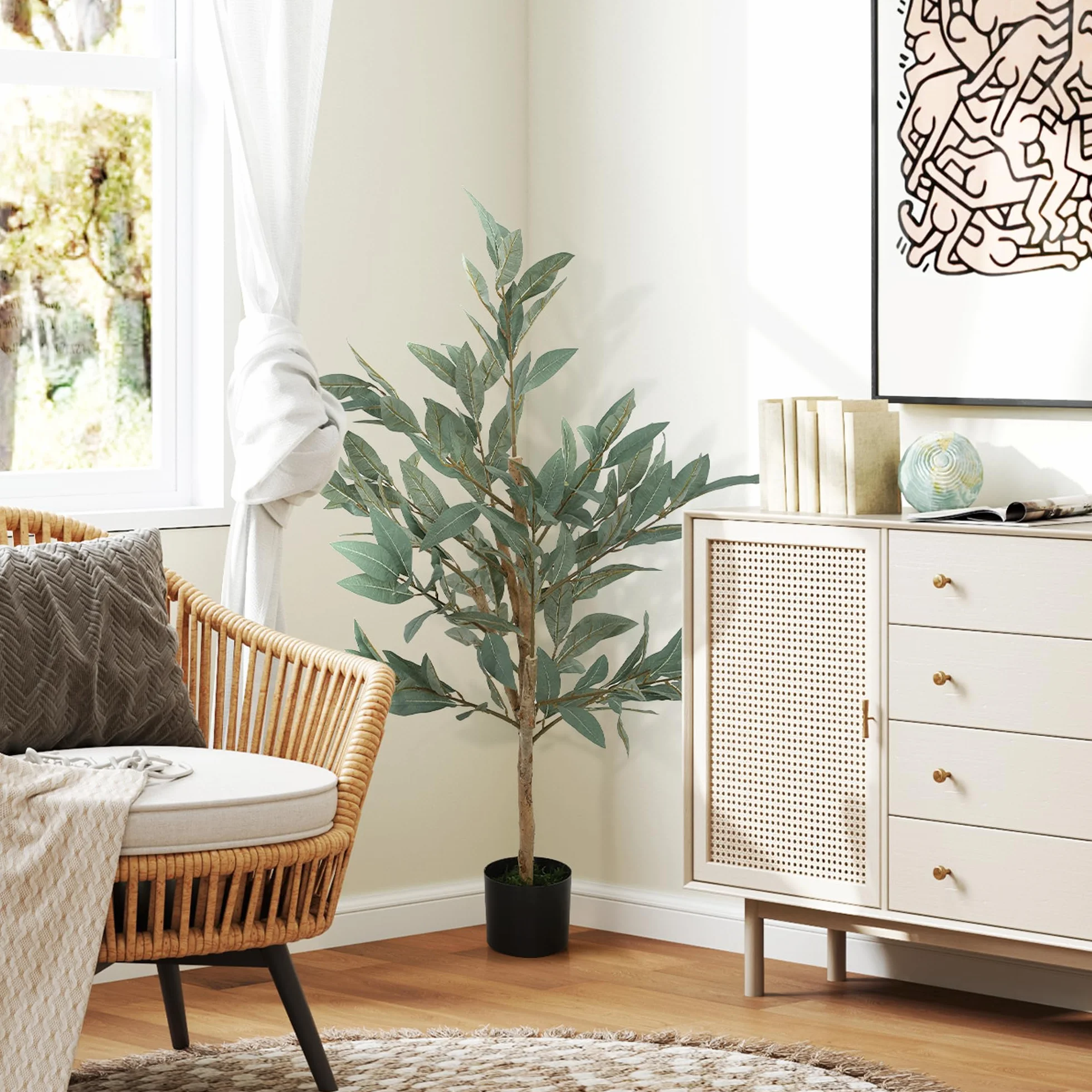 HOMCOM Planta Artificial Decorativa Grande 120 cm Laurel Interior Verde