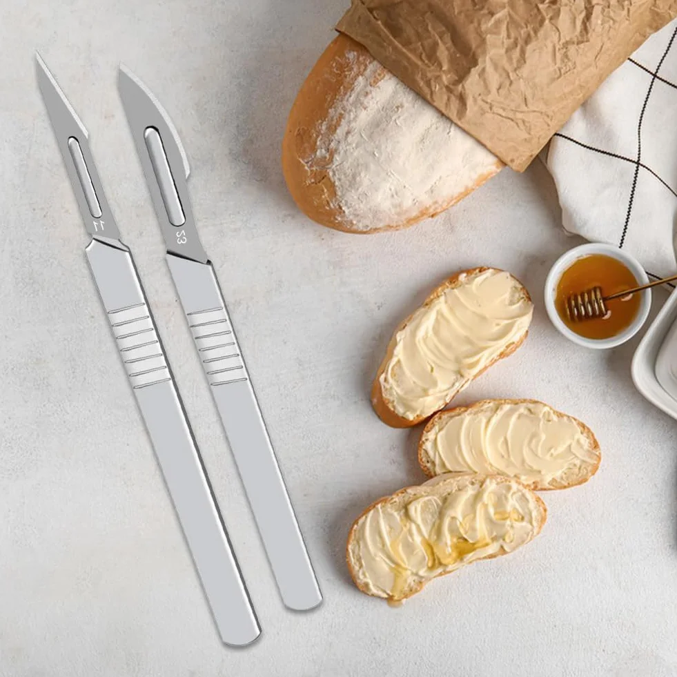 Kiuiom Cuchilla Panadero,Cuchillo para Raspar Pan,Herramienta Corte Pan Mango,Cuchillo para Masa con 20 Cuchillas de Afeitar para Pan Masa Hornear Cocina Bricolaje Acero Corte de Pan,2+20 pcs