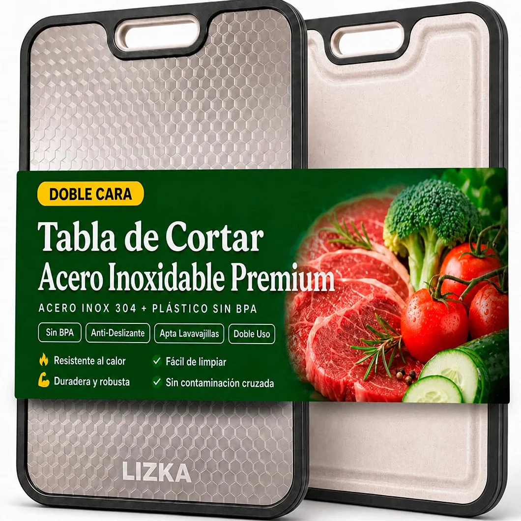 Tabla de Cortar Acero Inoxidable Doble Cara 38x26cm Apta Lavavajillas