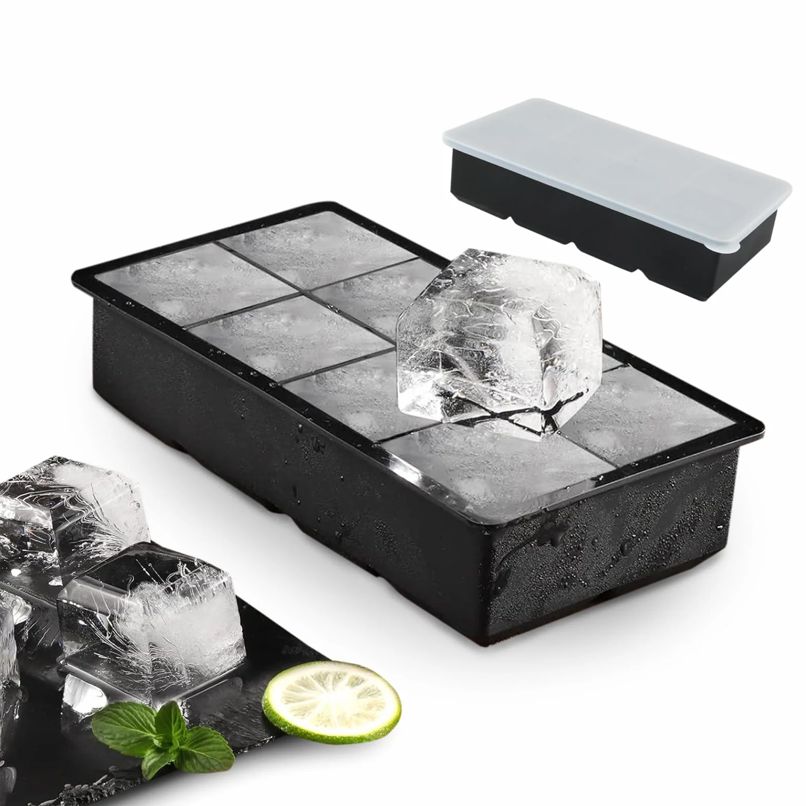 Cubitera de Silicona Grande para Cubitos de Hielo, Moldes XXL con Tapa, 2 Unidades