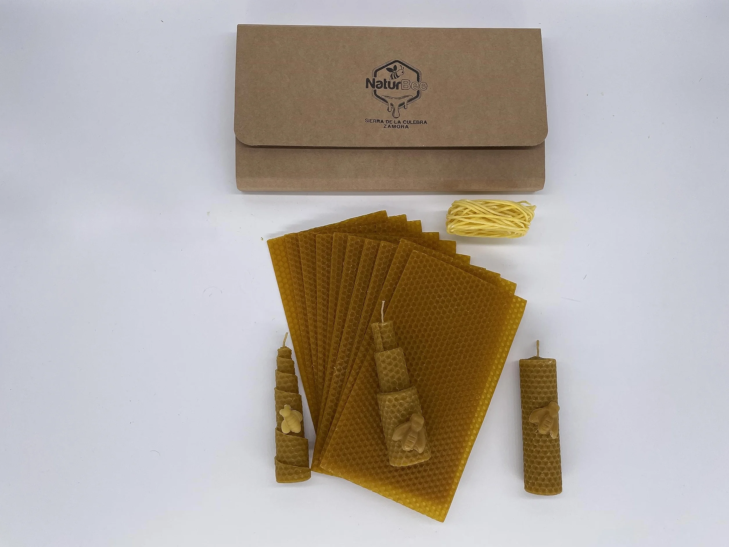 Kit fabricar velas cera abeja natural España 10 láminas 21x11,5 cm + mecha encerada