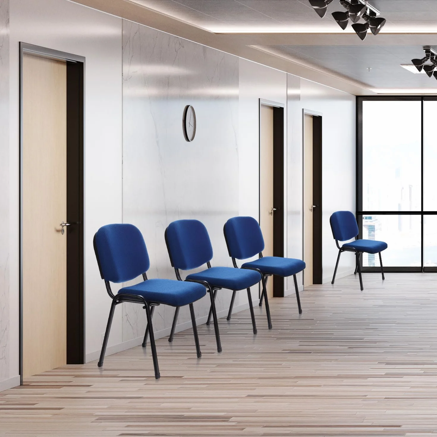 hjh OFFICE 4X Silla de confidente Silla de visitante XT 600 Tela Lote de 4 tapizadas Respaldo ergonómica Apilable Azul