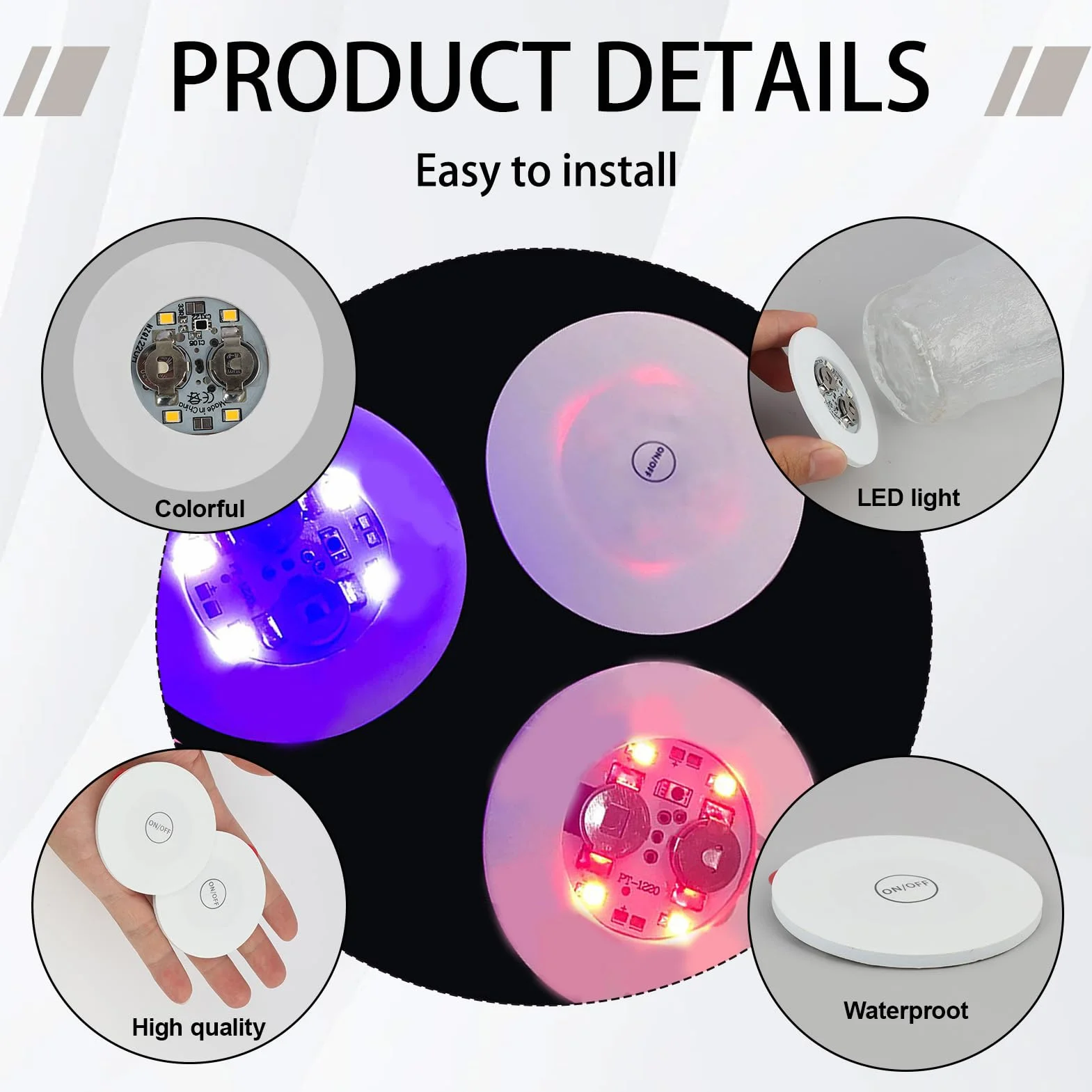Pegatinas LED Luces Ambientales de 7 Colores, 6 cm Posavasos con 3 Modos, Luminosas Autoadhesivas para Bar, Fiesta, Cerveza, Té, Café