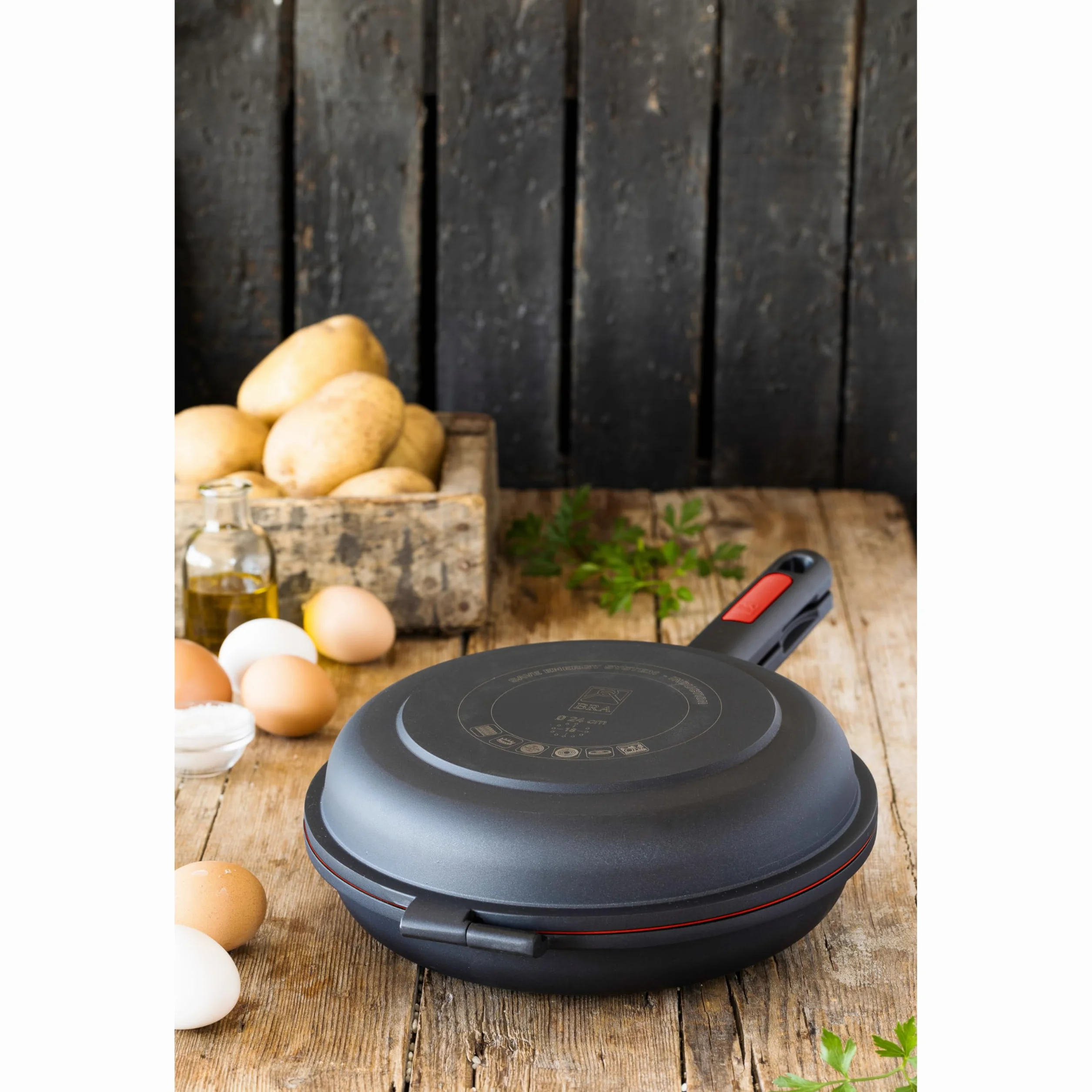 Sartén Doble para Tortilla de Patatas 24 cm Aluminio Fundido Triple Capa Antiadherente sin PFOA