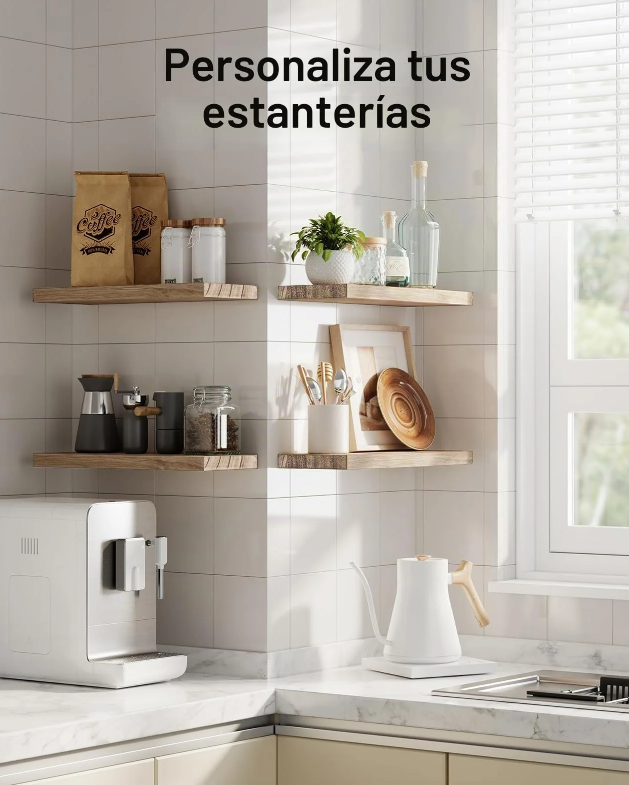 Pipishell Estanteria Pared 40 cm Estantes Madera Paulownia Juego de 4 Marrón Claro