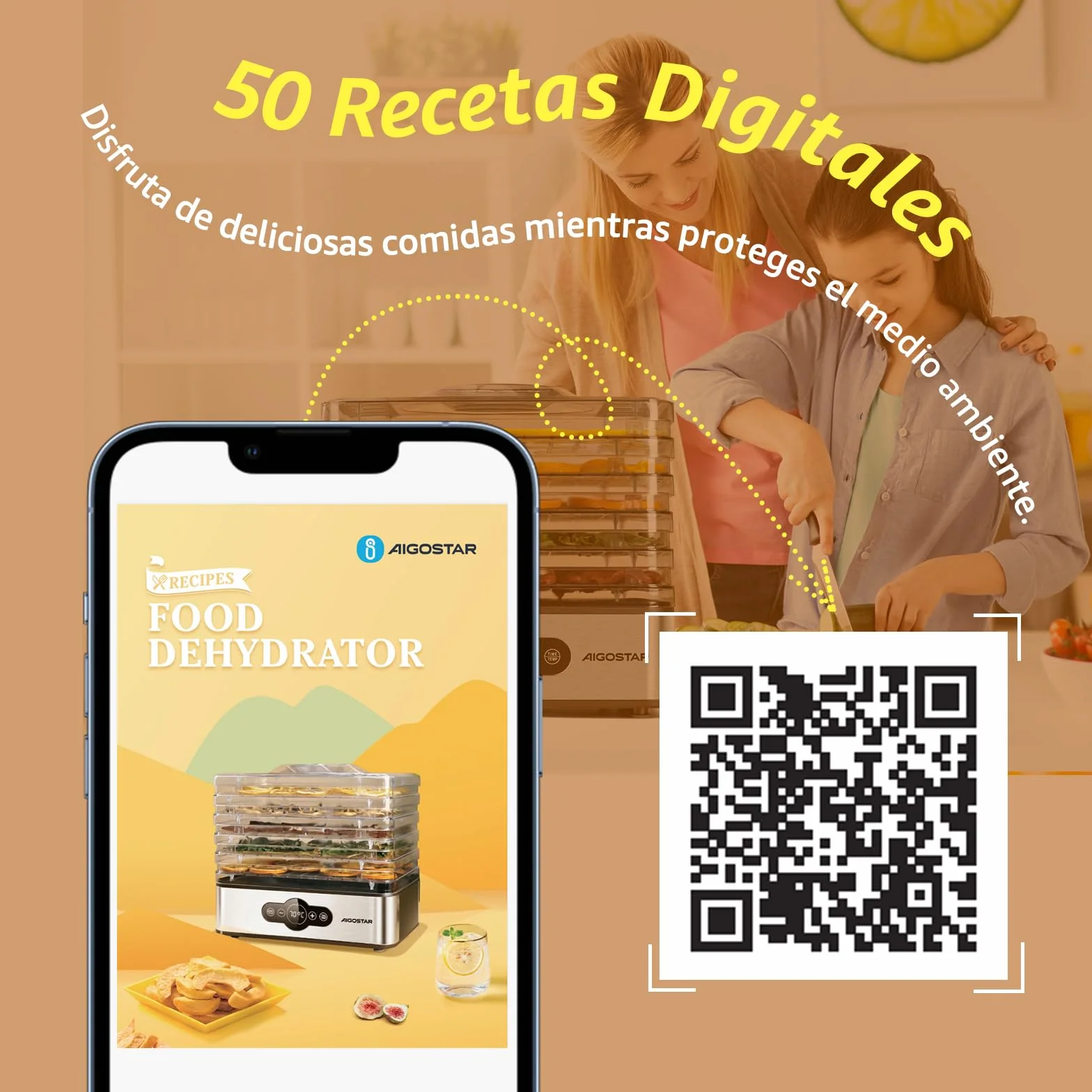 Aigostar Crispy Deshidratador de Alimentos 240W 5 Bandejas Altura Regulable Pantalla LED Temporizador 99H Temperatura Ajustable Sin BPA