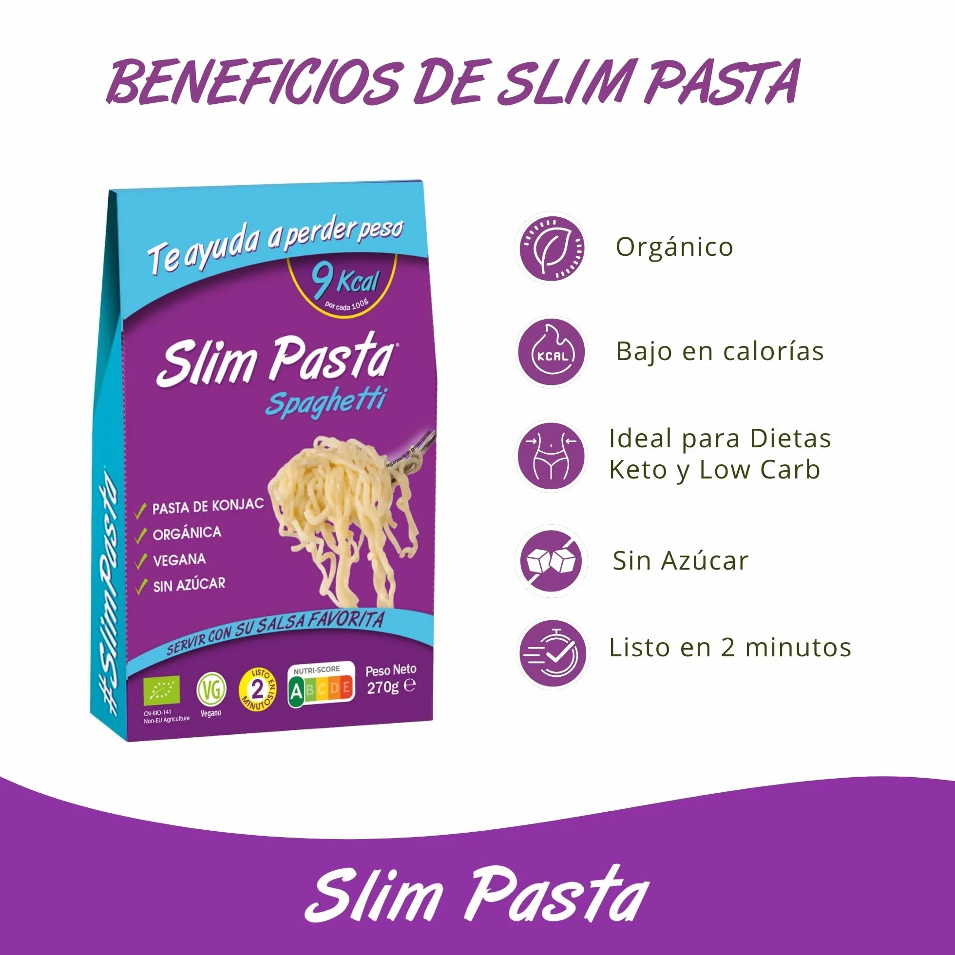 Konjac Spaghetti Slim Pasta Pack 12 Unidades Sin Calorías Keto Low Carb Vegano