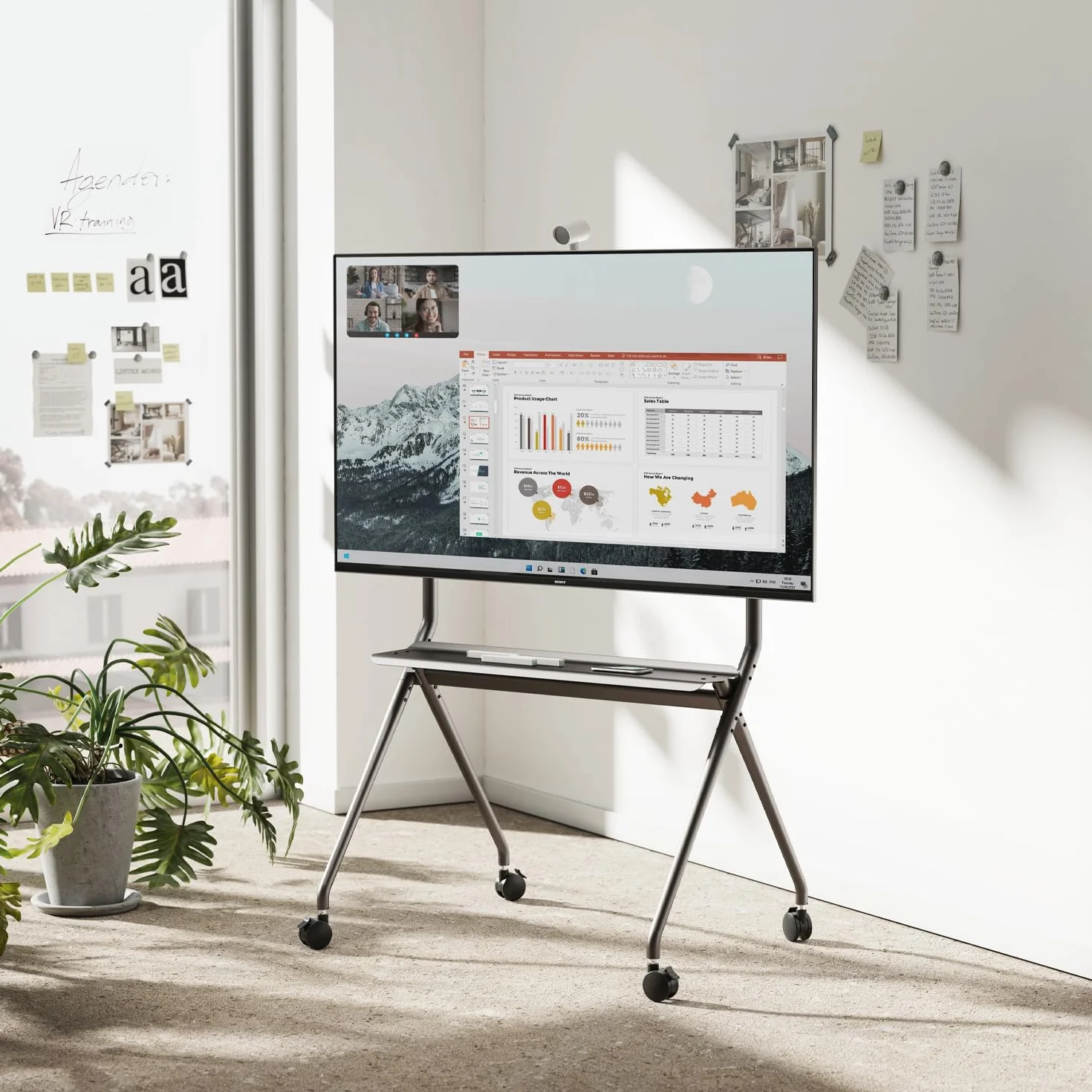 Aisens FT86FE-143 Soporte de Suelo Pro con Bandeja para TV hasta 120kg 50-86 Negro