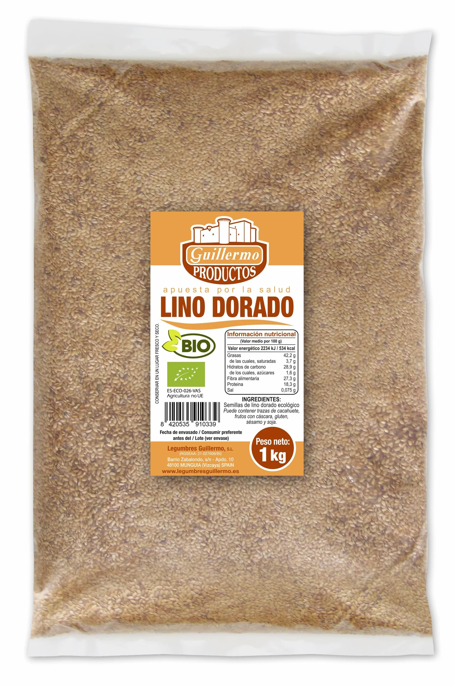 Semillas de lino dorado BIO 1 Kg Ecológicas Omega-3 Fibra