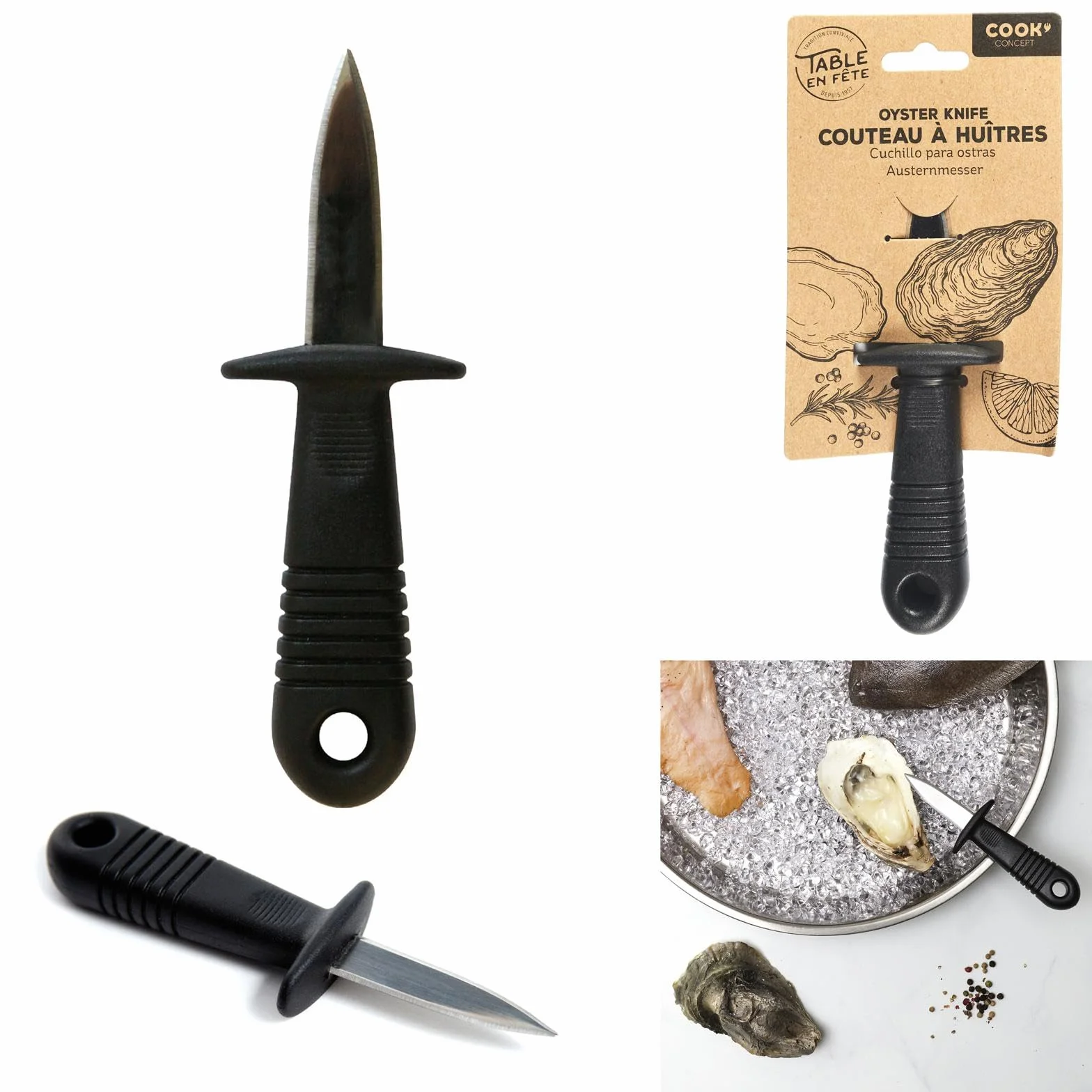 COOK CONCEPT - KU6101 - Cuchillo para Ostras de Acero Inoxidable Ultra Afilado - Diseñado para la Degustación - Dimensiones 14,5 x 4,6 x 1,1 cm - Color Negro - Idea de Regalo