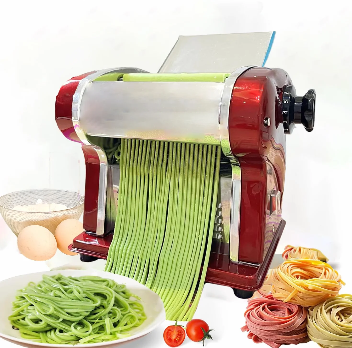 Máquinas Eléctricas Para Pasta - Fabricante de Fideos con Rodillo y Doble Cuchilla de Acero Inoxidable - 1.5mm (Redondo) y 4mm (Plano) - Para Uso Doméstico y Comercial