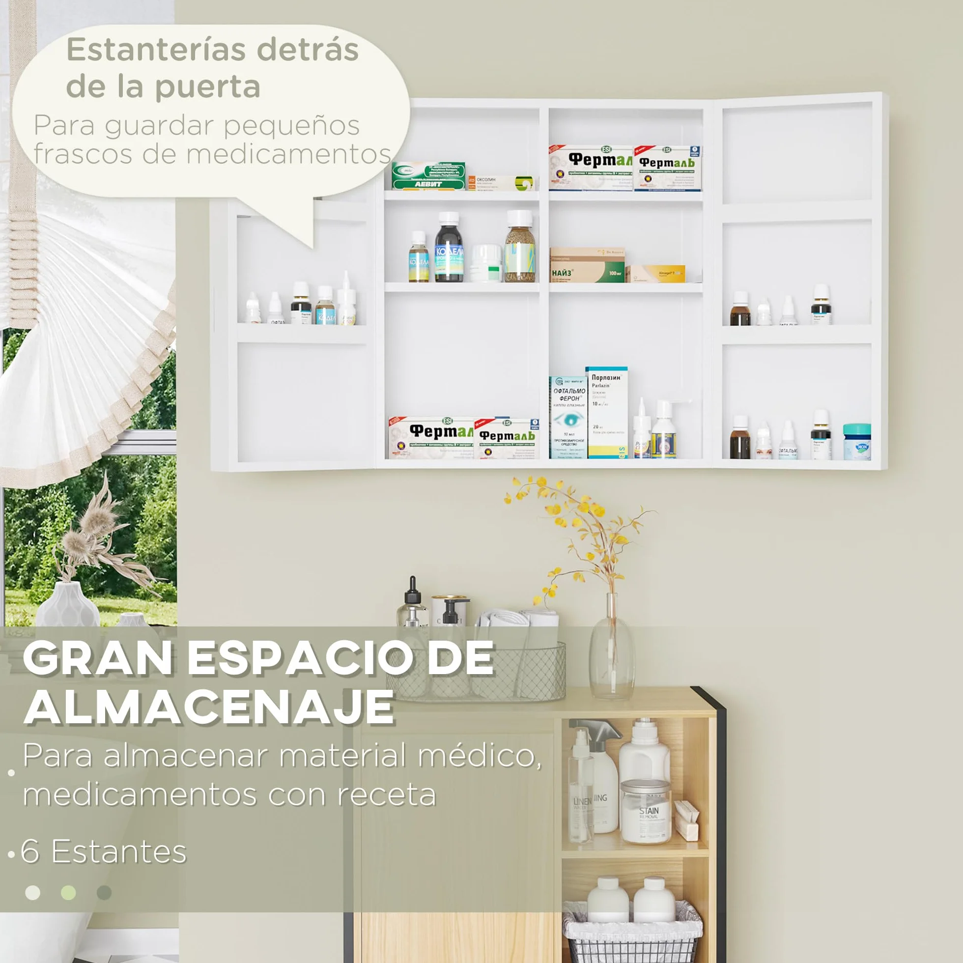 kleankin Botiquín de Pared 3 Niveles Armario Baño Acero 55x18x60 cm Blanco