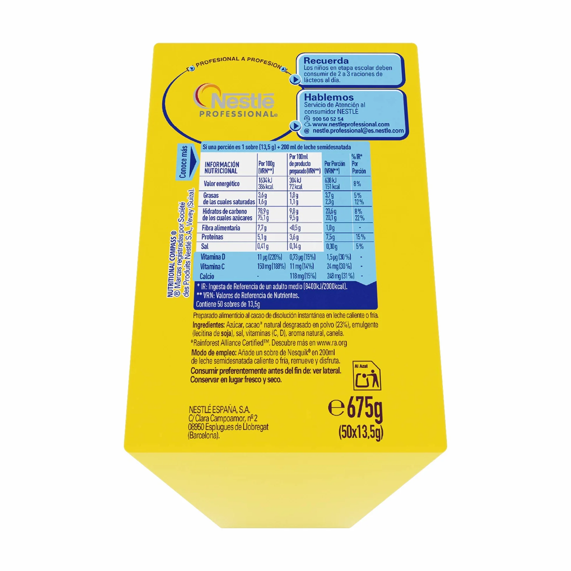 Nesquik cacao soluble instantáneo 1 paquete 50 sobres 13,5 g 675 g