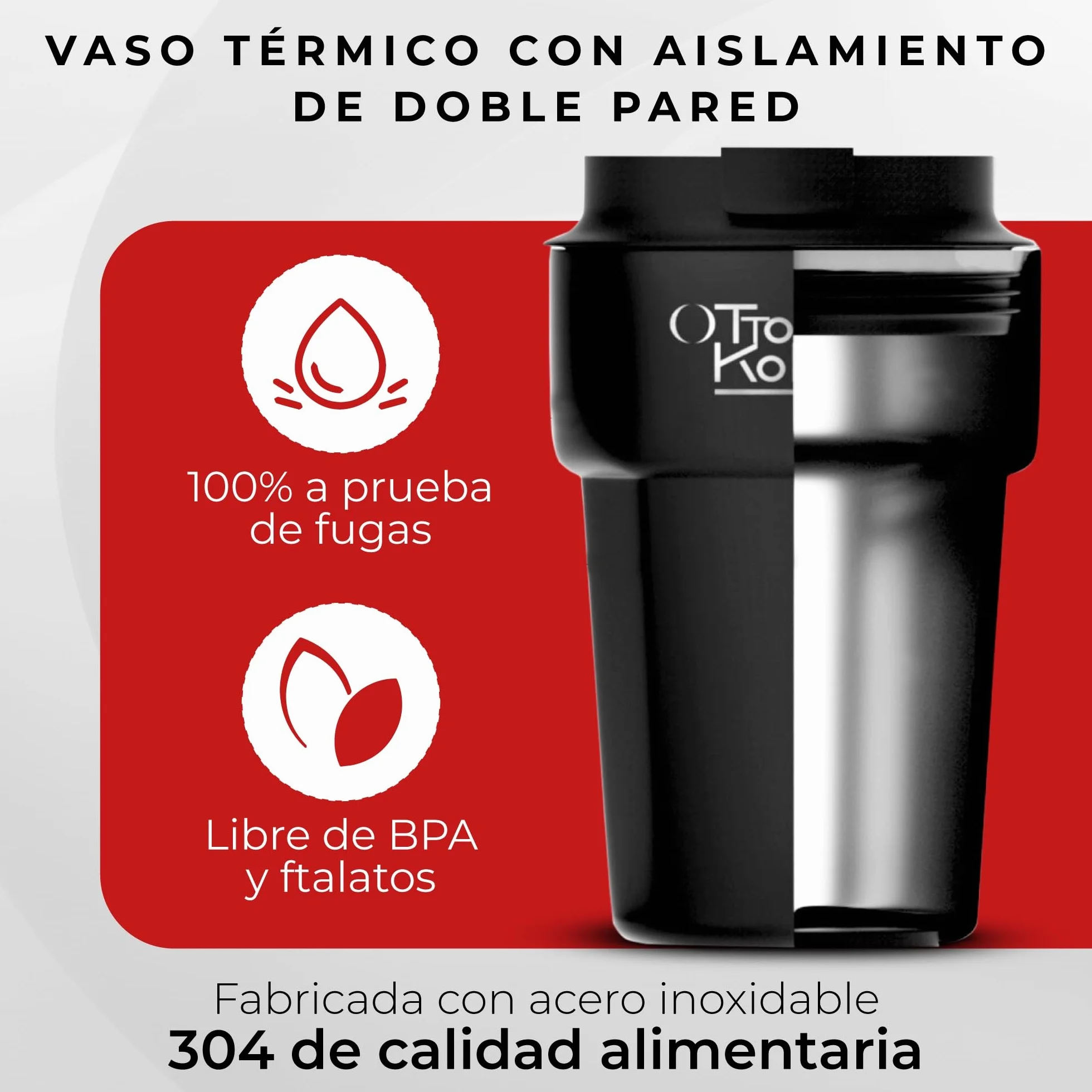 Otto Koning Termo Café 350ml. Taza de Café 100% a Prueba de Fugas, de Acero Inox sin BPA. Vaso Termo Café para llevar, Vaso Térmico para café, agua, té caliente y frío