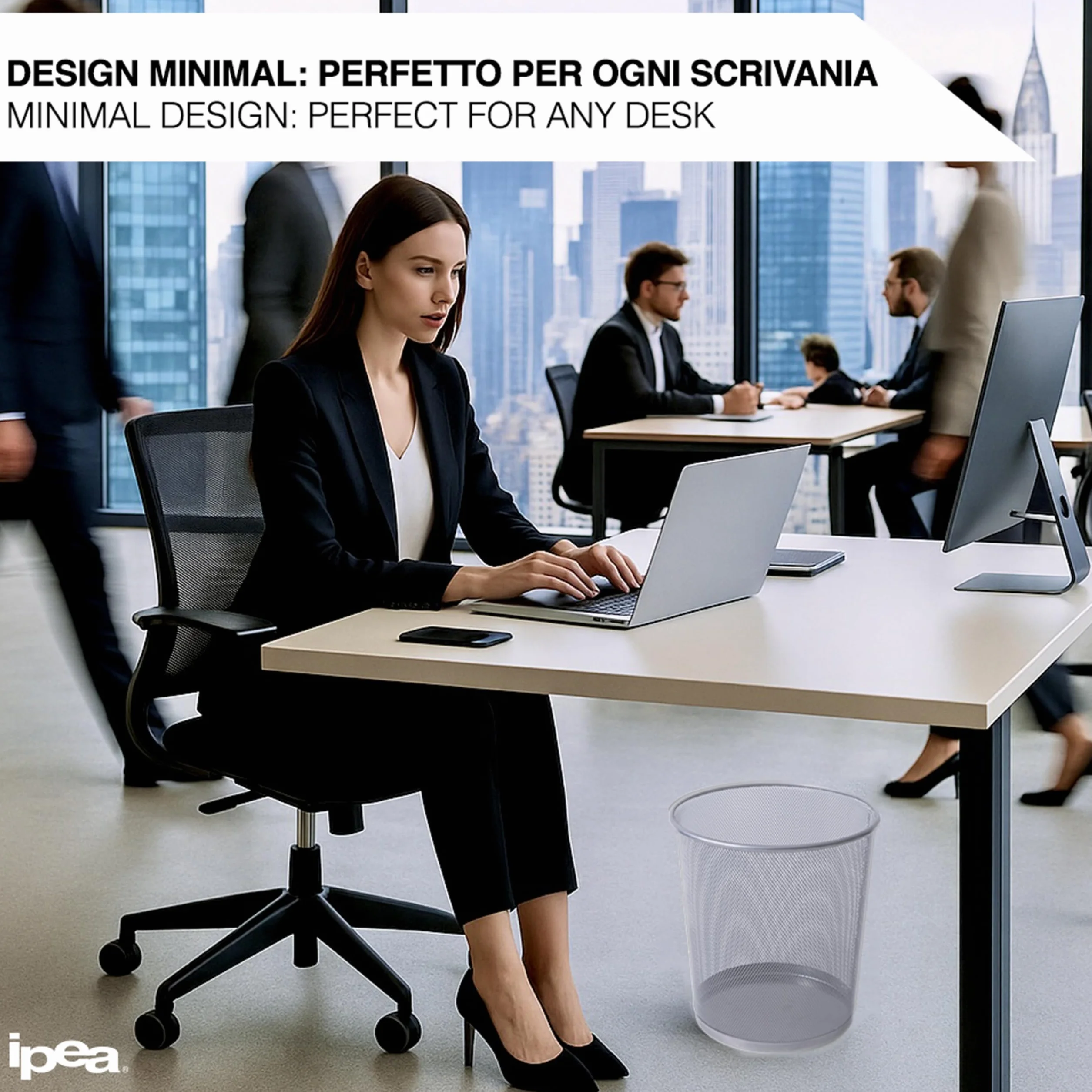 IPEA Papelera de Malla Metálica – 26 x 23 cm – Papelera de Reciclaje para Oficina, Casa, Dormitorio, Escuela de Metal – Cesta de Basura para Escritorio, Mesa, Mueble