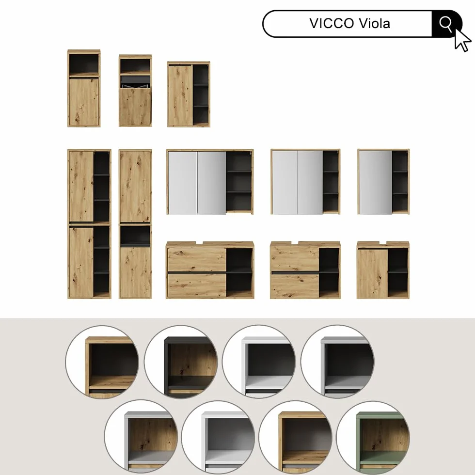 Vicco Armario de baño Viola, Antracita, 50 x 170 cm con Puertas y Compartimentos Abiertos, Apto para Montaje en Pared y combinable con Otros Muebles Viola