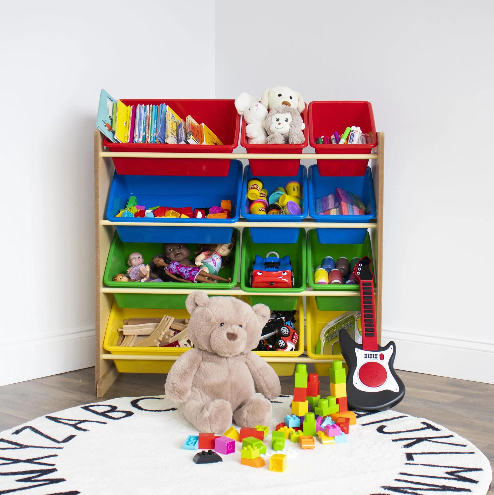 Humble Crew Organizador Infantil Natural y Multicolor: 12 Cajas Almacenamiento, Organiza Juguetes, diseño Vibrante, Segura, Montaje rápido, Ideal niños