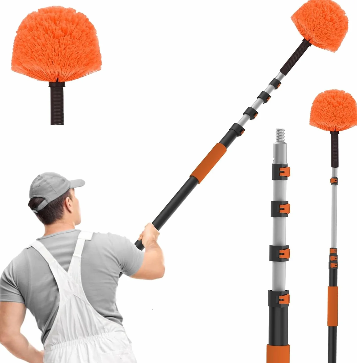 SISUPASSIE Pluma Extensible 3,6m, Cepillo Profesional para Telarañas con Mango Largo, Limpiador Lavable para Altos Techos y Tejados