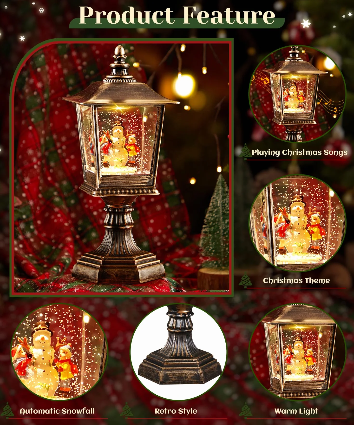Linterna de Globo de Nieve de Navidad con música, Extra Grande Farolillo Navidad Globo de Nieve Retro Luz de Calle Linterna Musical Bola de Nieve Luz de Noche Decoraciones Regalo Caja de música
