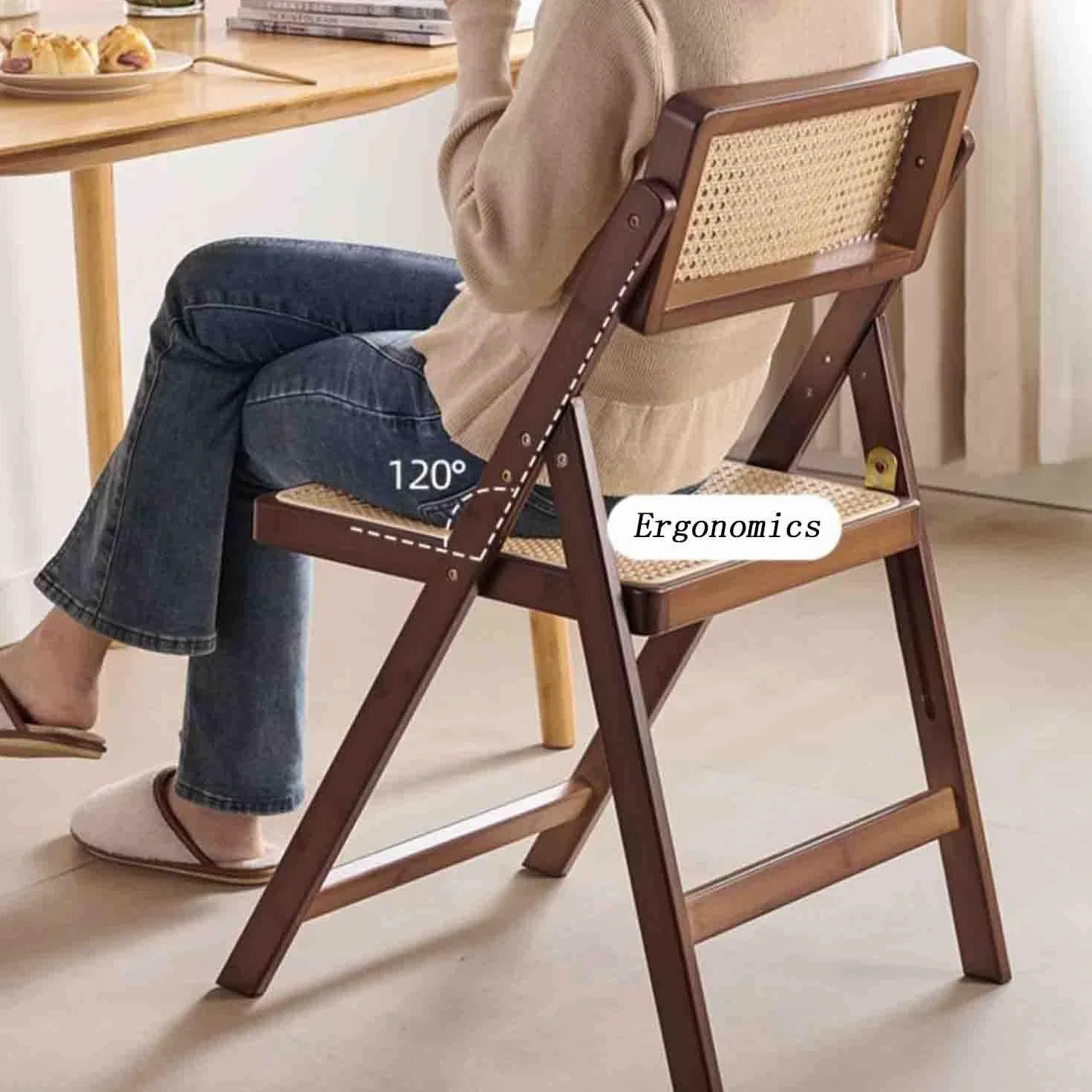 Silla plegable de ratán, silla de respaldo, casa de familia minimalista, Hogar de bambú, silla de sala de estar, respaldo de ocio, silla de comedor,4pcs silla,walnut