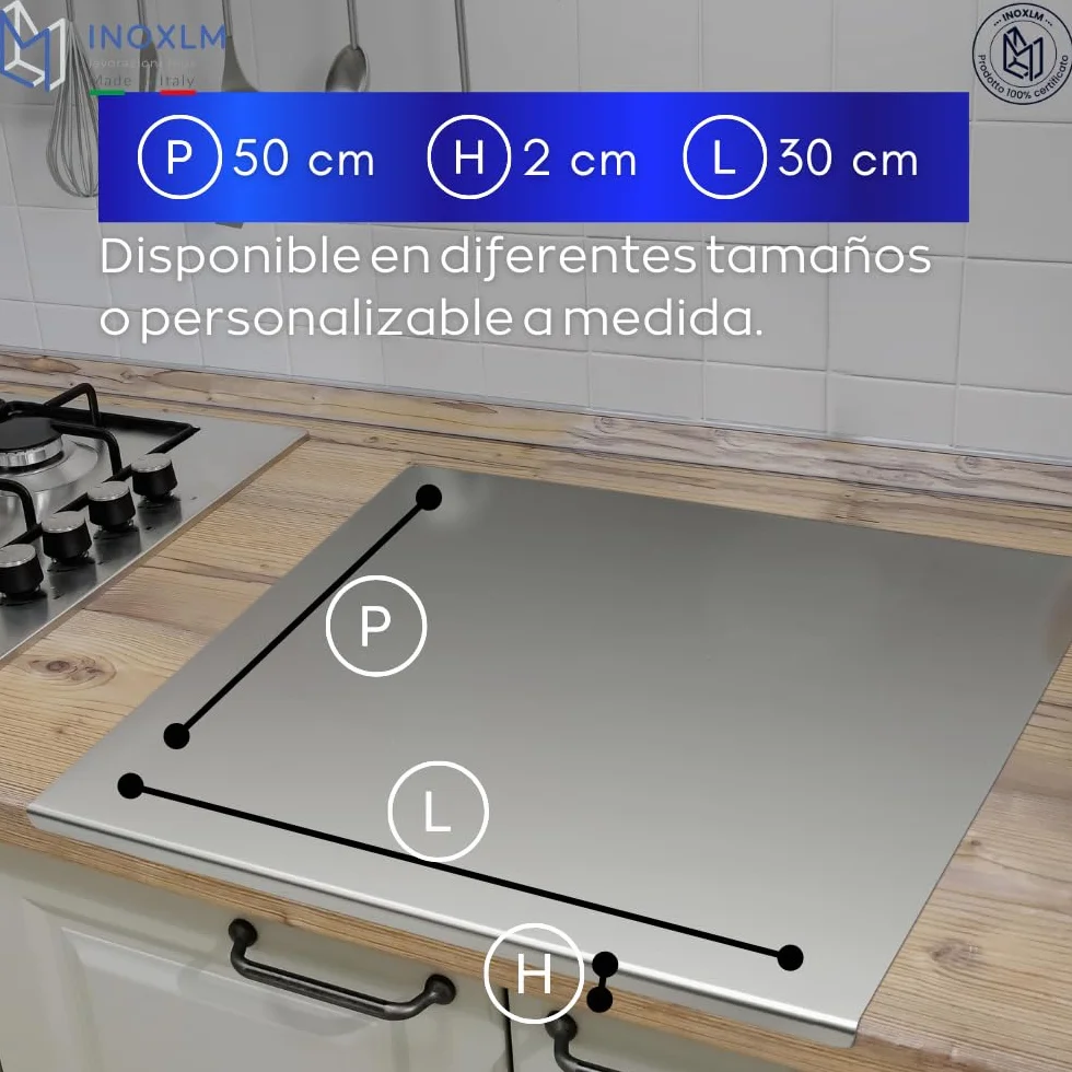 INOXLM Tabla de cortar acero inoxidable 30x50 cm para cocina bar restaurante