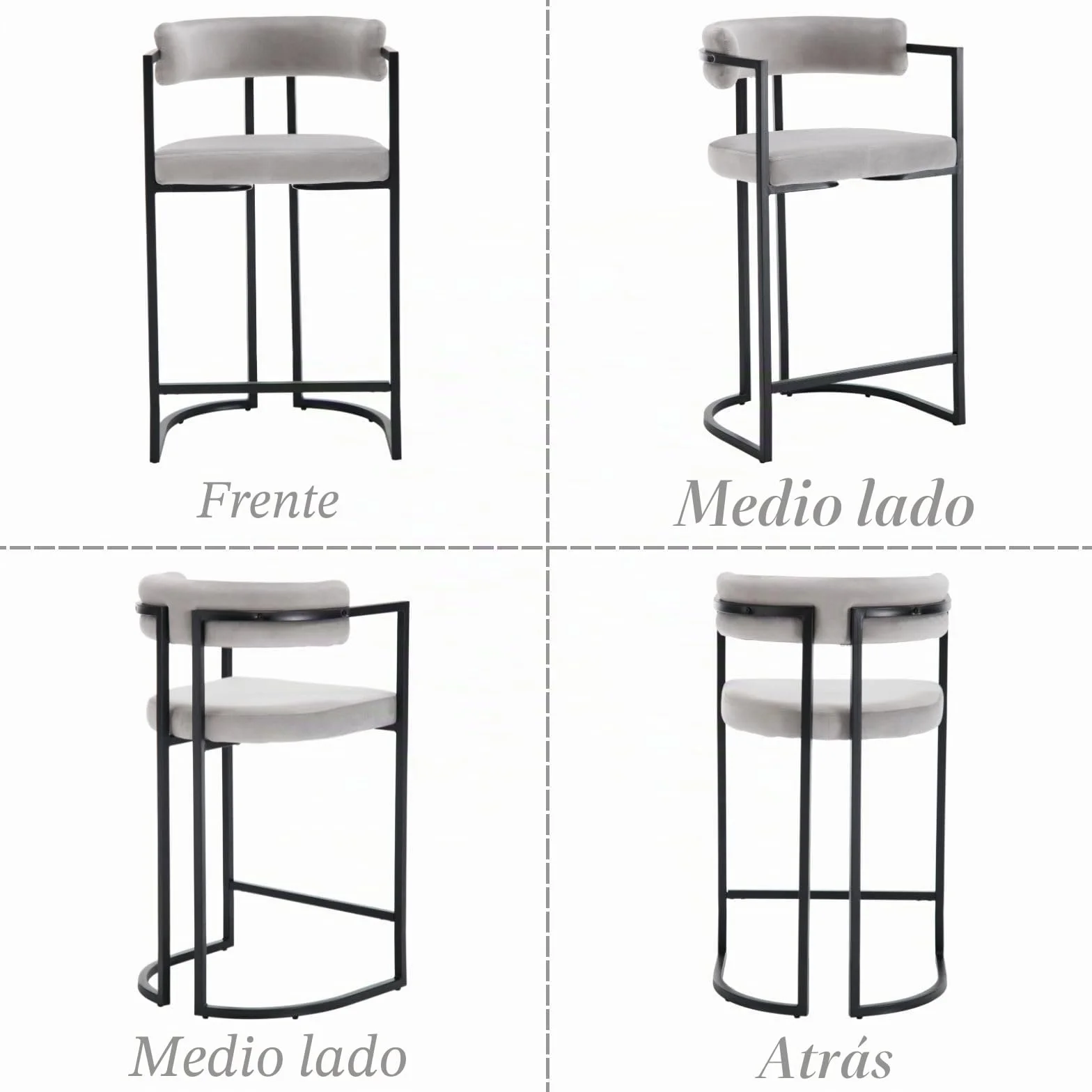 Ya-Home 2X Taburetes Altos de Cocina Modernos Sillas Bar de Terciopelo con Respaldo,Taburetes Altos de Mostrador con Patas Metálicas para Isla de Cocina/Restaurante,Gris