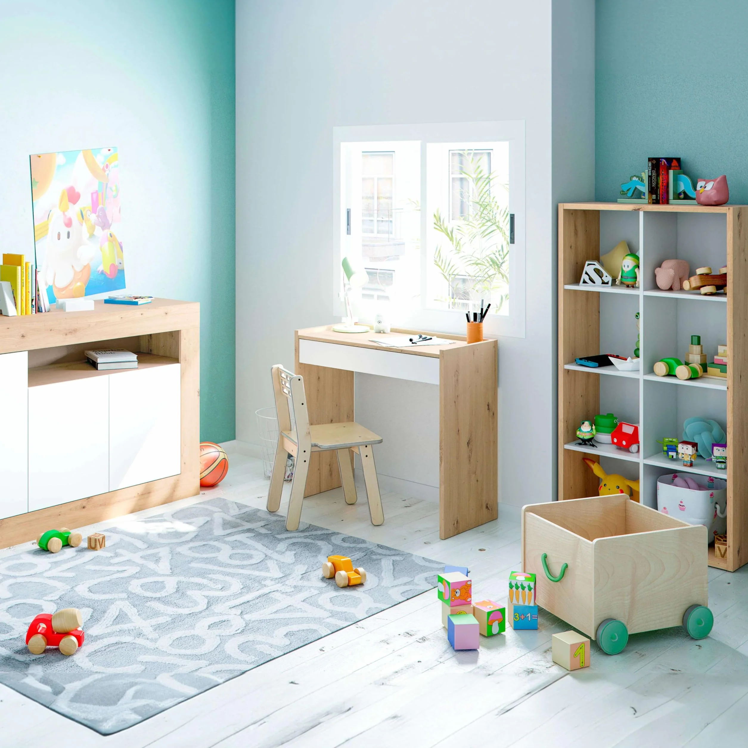 Habitdesign Mesa de Estudio Noa con Cajon 81,5x40x77cm Blanco Artik Roble Nodi