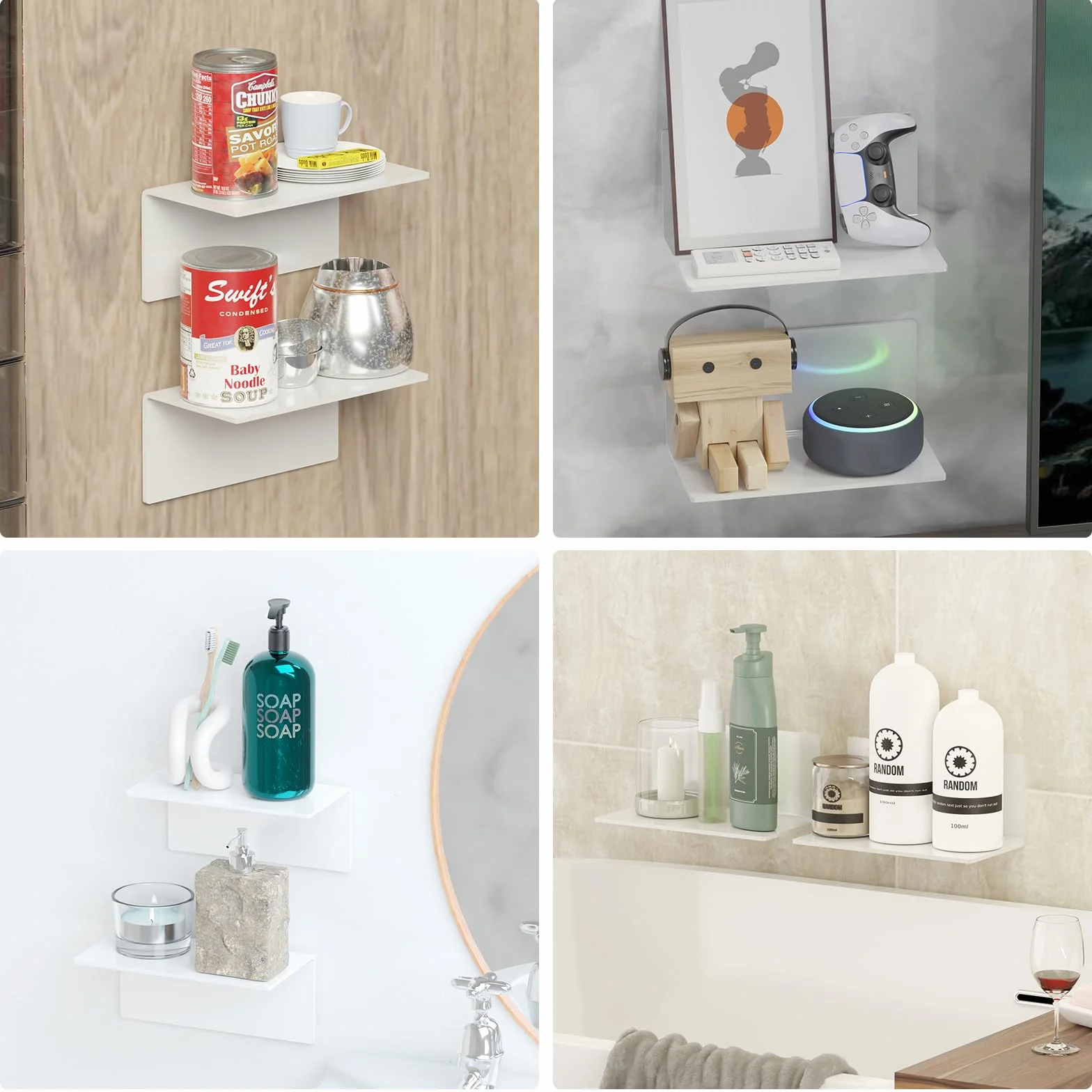 Toski Estantería de pared blanca sin taladrar estantes autoadhesivos 20 cm acrílico flotante juego 2 unidades