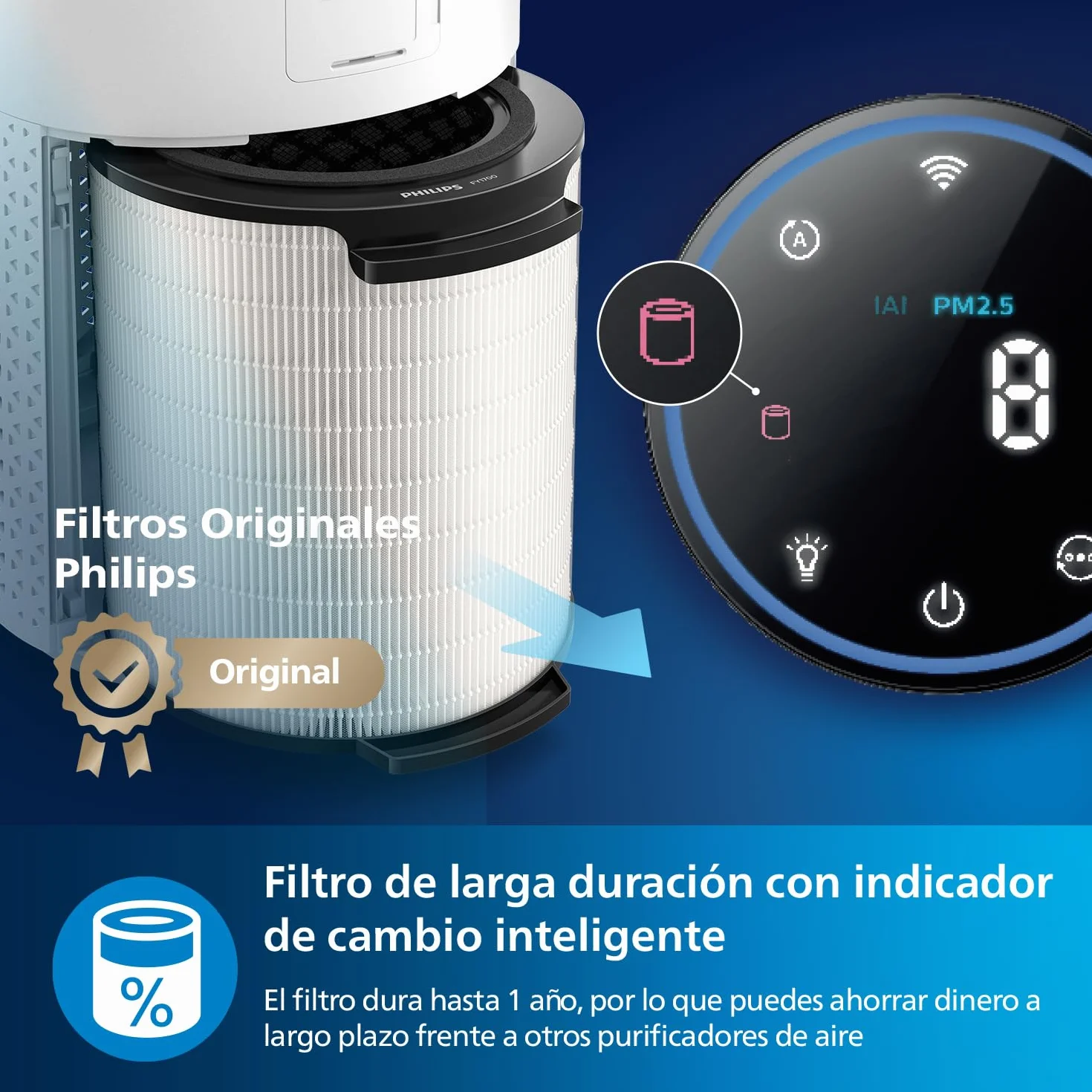 Philips Serie 1000 Purificador de Aire, Elimina Gérmenes, Polvo y Alérgenos en Habitaciones de hasta 78 m², CADR 300 m³/h, Modo de Reposo (AC1711/10)