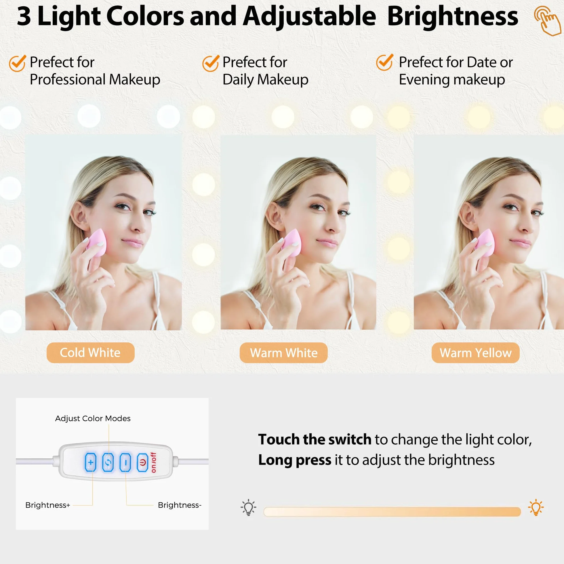 ANWBROAD Tocador de Maquillaje Grande con Luz LED y Enchufes 140x110x40cm BDT86W