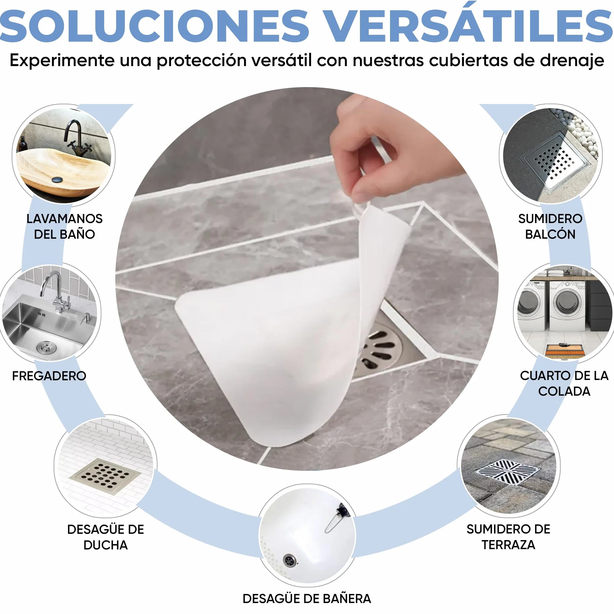 Tapa Desagüe Ducha Silicona Antiolores 15x15cm Blanco Pack 4
