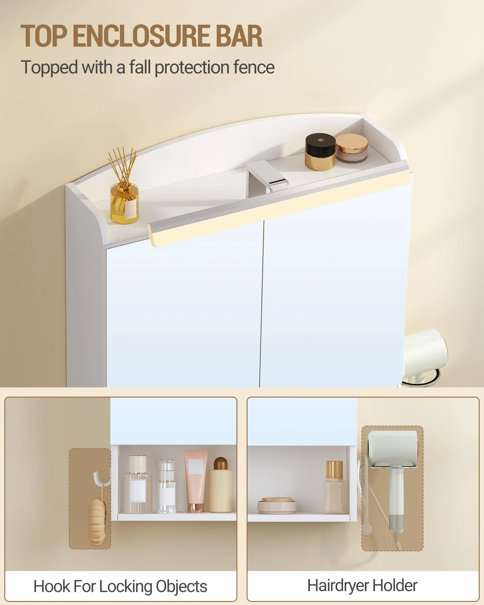 Armario de Baño con Espejo y Luz LED 16,5 x 60 x 68,5 cm Blanco