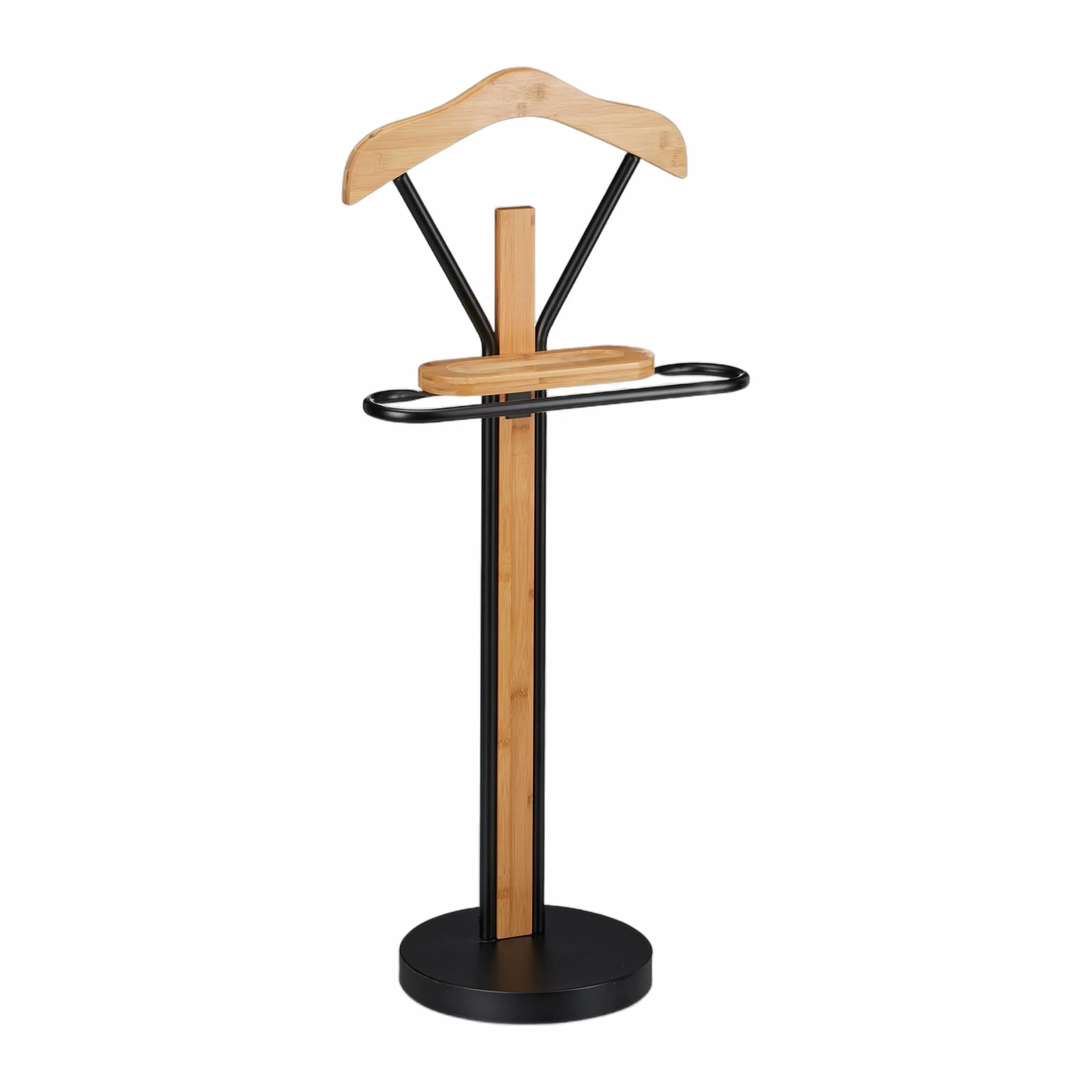Relaxdays Valet con estante para trajes sin arrugas bambú y metal 109 x 48 x 30 cm negro natural