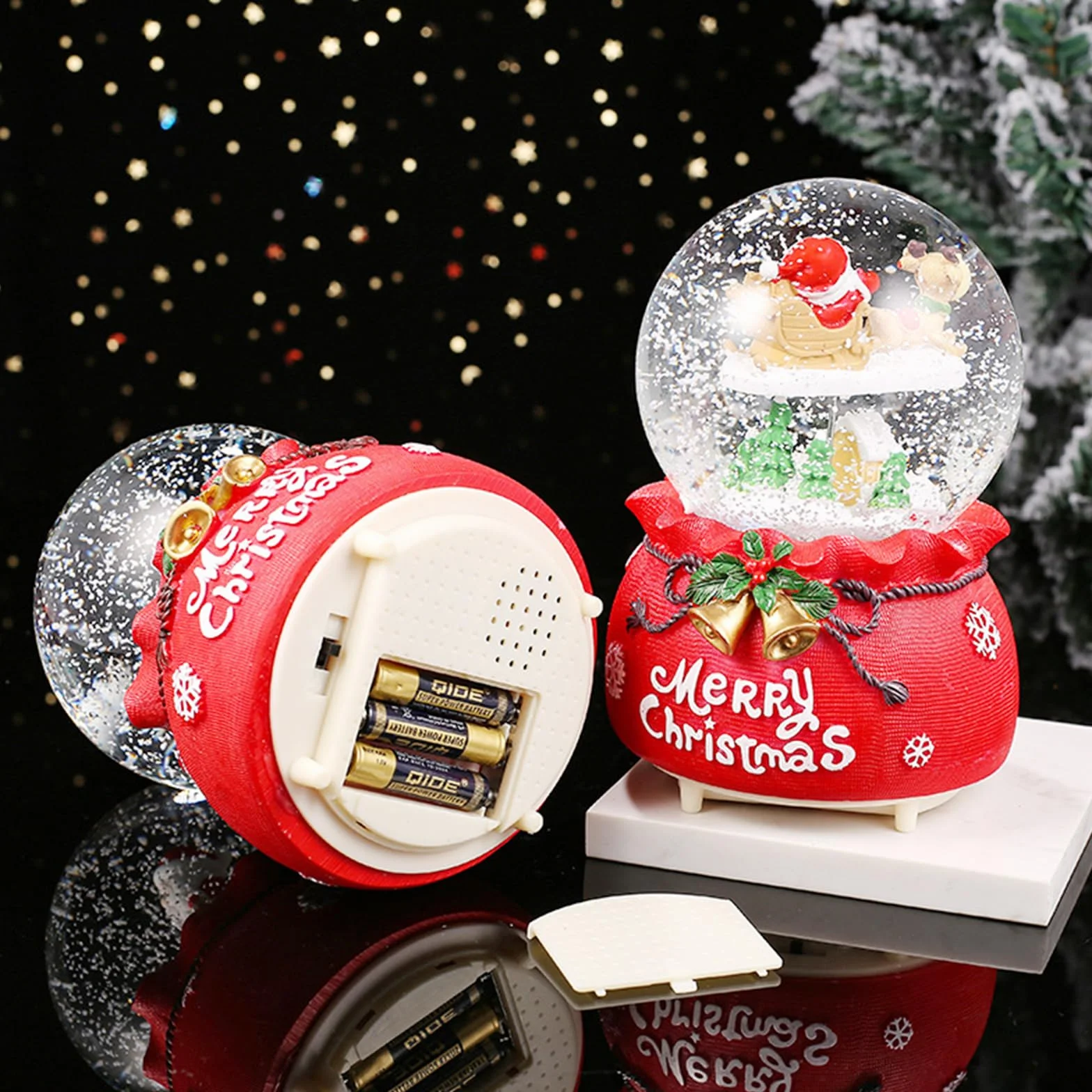 Figura de Resina Bola de Nieve Papá Noel Navidad Musical Decoración Hogar Adorno Regalo