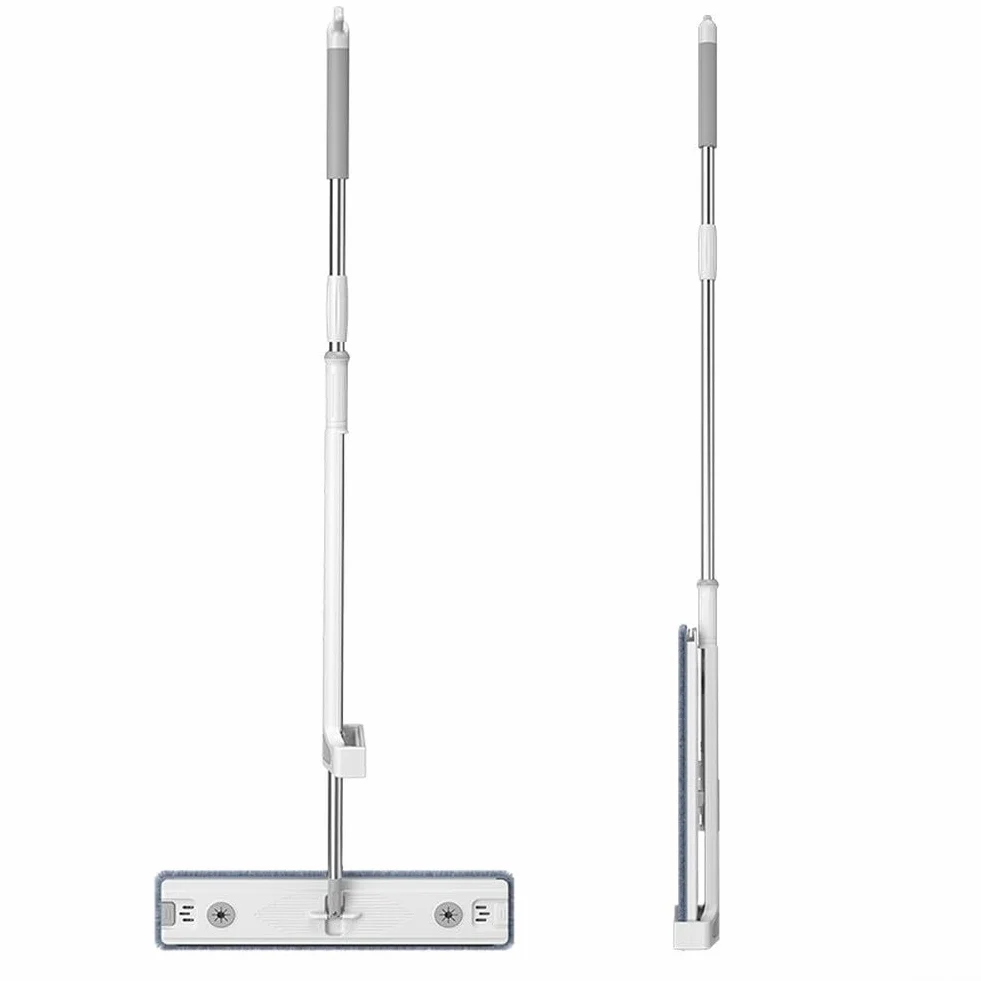 Juego de fregona plana y cubo con escurridor para separación en seco y húmedo, cabezal de microfibra giratorio de 360 grados para laminado de madera dura para suelos de azulejos, mango ajustable de