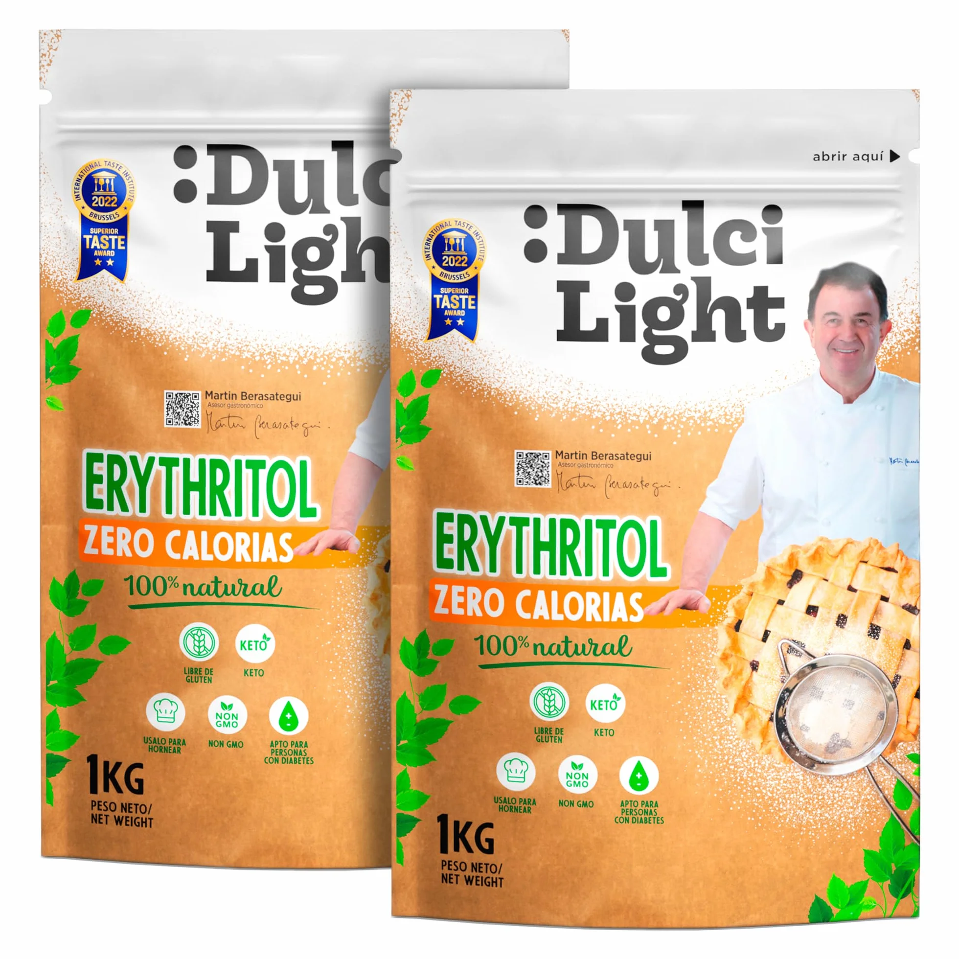 Dulcilight Edulcorante Eritritol 2Kg Zero Calorías Sustituto del Azúcar Sabor Natural No GMO Keto Vegano Libre de Gluten