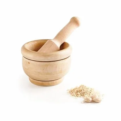 Mortero y Maja de Madera Clásico, Estilo Tradicional, 10cm, para Cocina