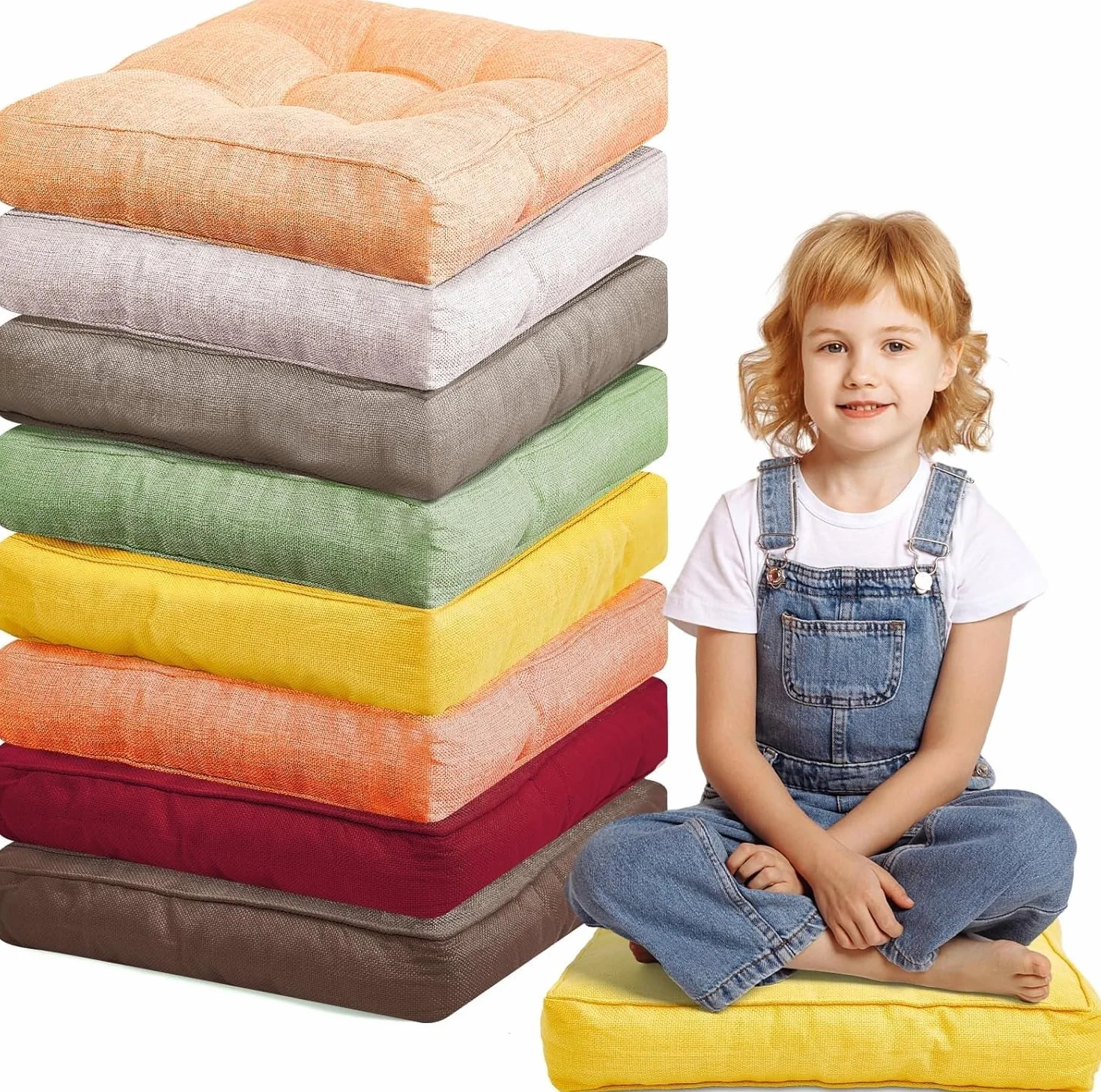 Cojines de Suelo 40x40 cm para Niños, Cojines Flexibles para Sentarse, Aula y Meditación (Colorful)